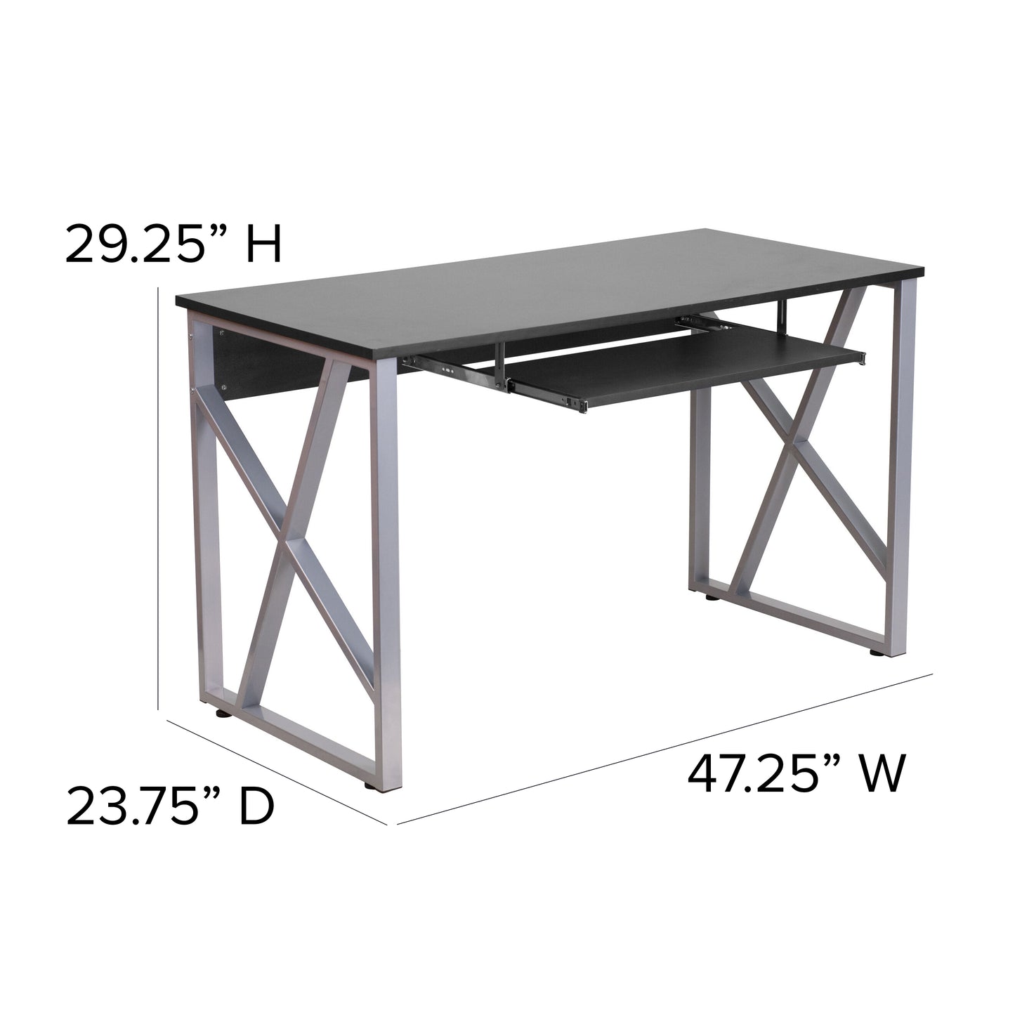 Salvador Black Computer Desk with Pull-Out Keyboard Tray and Cross-Brace Frame Black