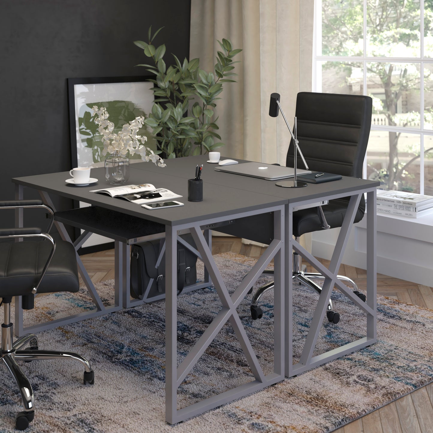 Salvador Black Computer Desk with Pull-Out Keyboard Tray and Cross-Brace Frame Black