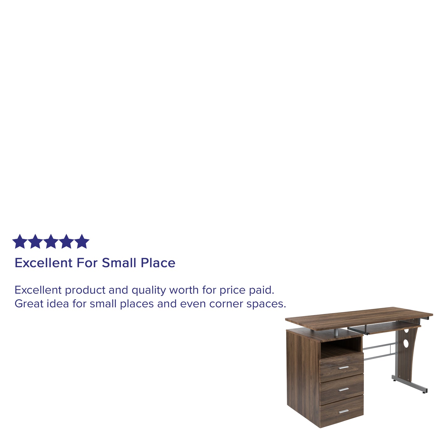 Joshua Rustic Walnut Desk with Three Drawer Pedestal and Pull-Out Keyboard Tray Rustic Walnut