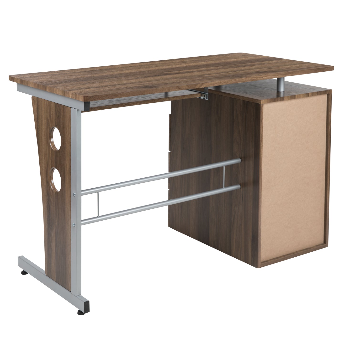 Joshua Rustic Walnut Desk with Three Drawer Pedestal and Pull-Out Keyboard Tray Rustic Walnut