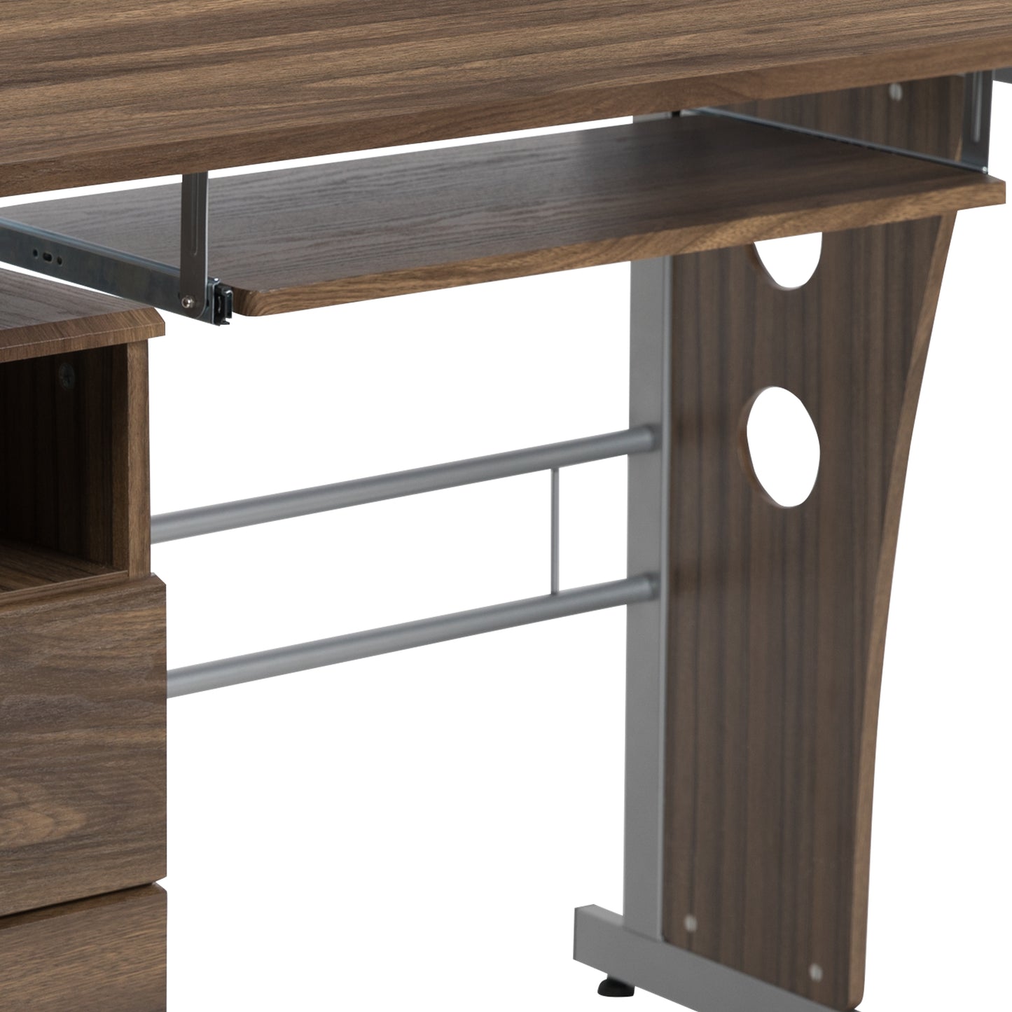 Joshua Rustic Walnut Desk with Three Drawer Pedestal and Pull-Out Keyboard Tray Rustic Walnut