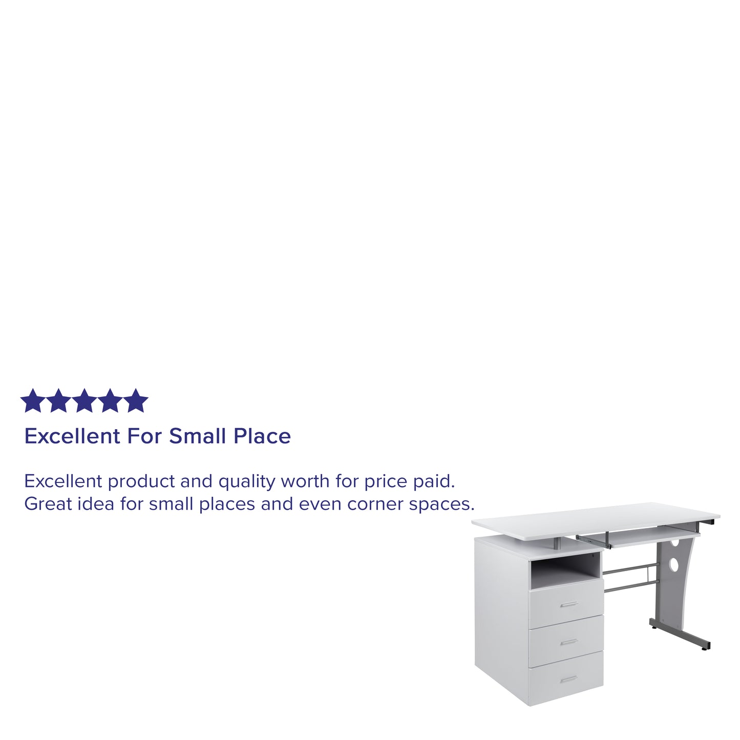 Joshua White Desk with Three Drawer Pedestal and Pull-Out Keyboard Tray White