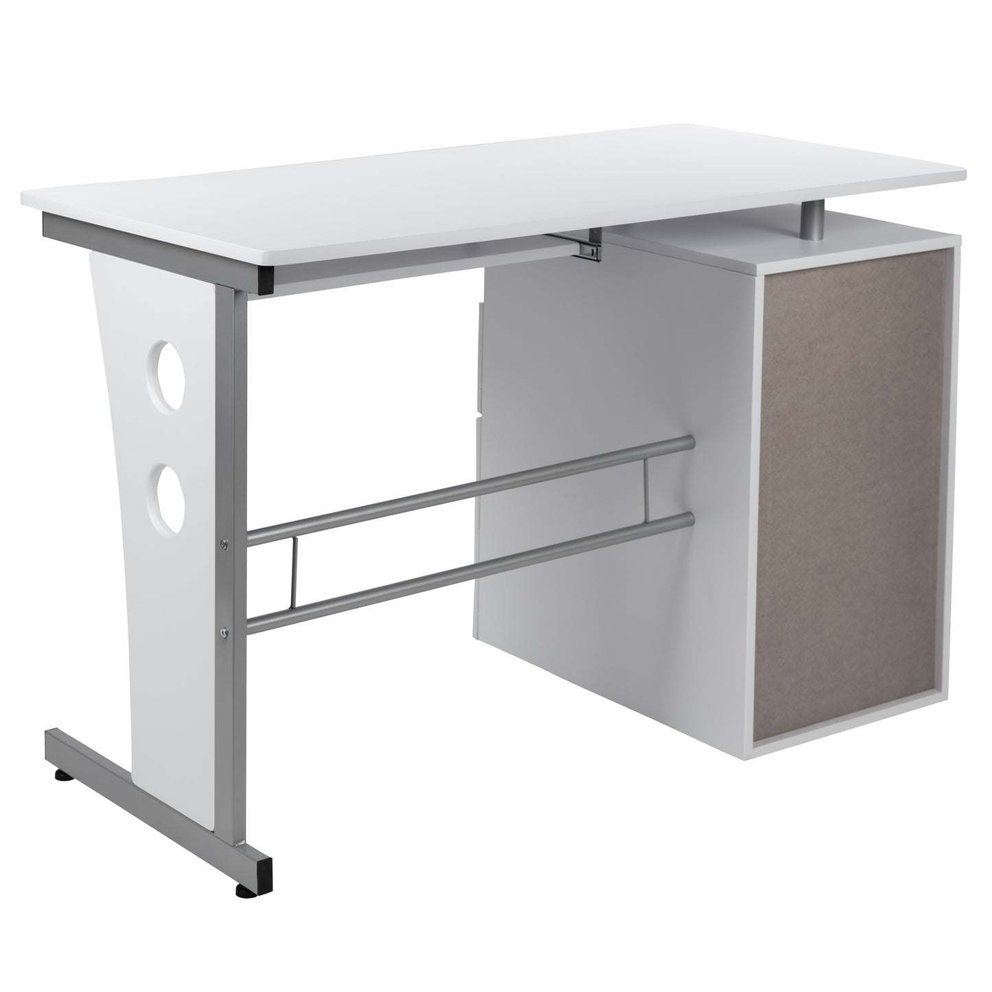 Joshua White Desk with Three Drawer Pedestal and Pull-Out Keyboard Tray White
