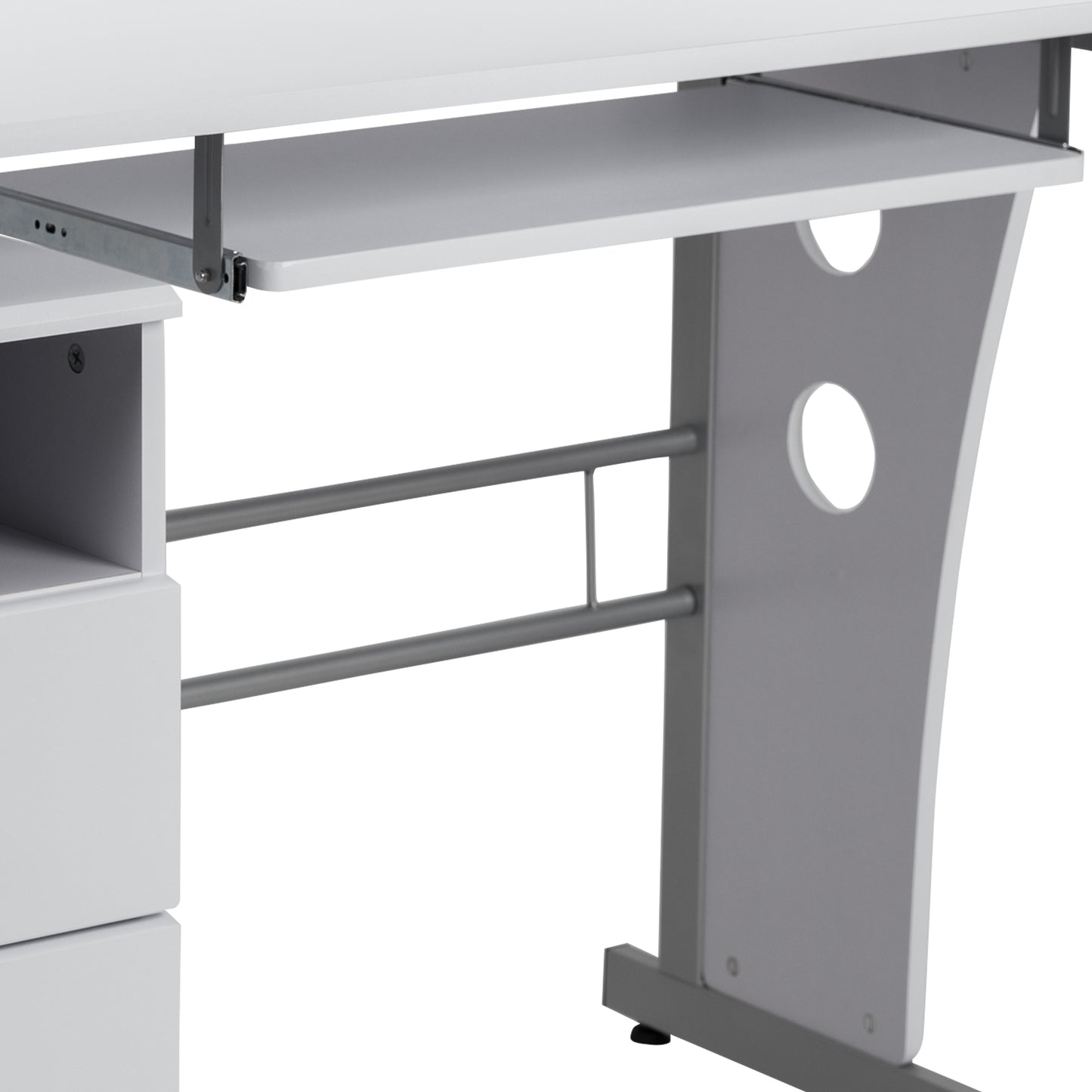 Joshua White Desk with Three Drawer Pedestal and Pull-Out Keyboard Tray White