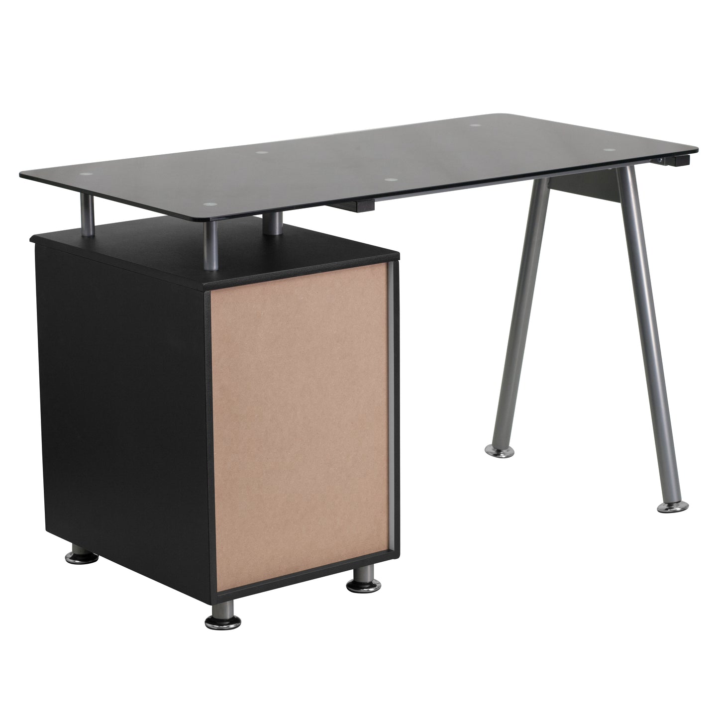 Singleton Black Glass Computer Desk with Three Drawer Pedestal Black