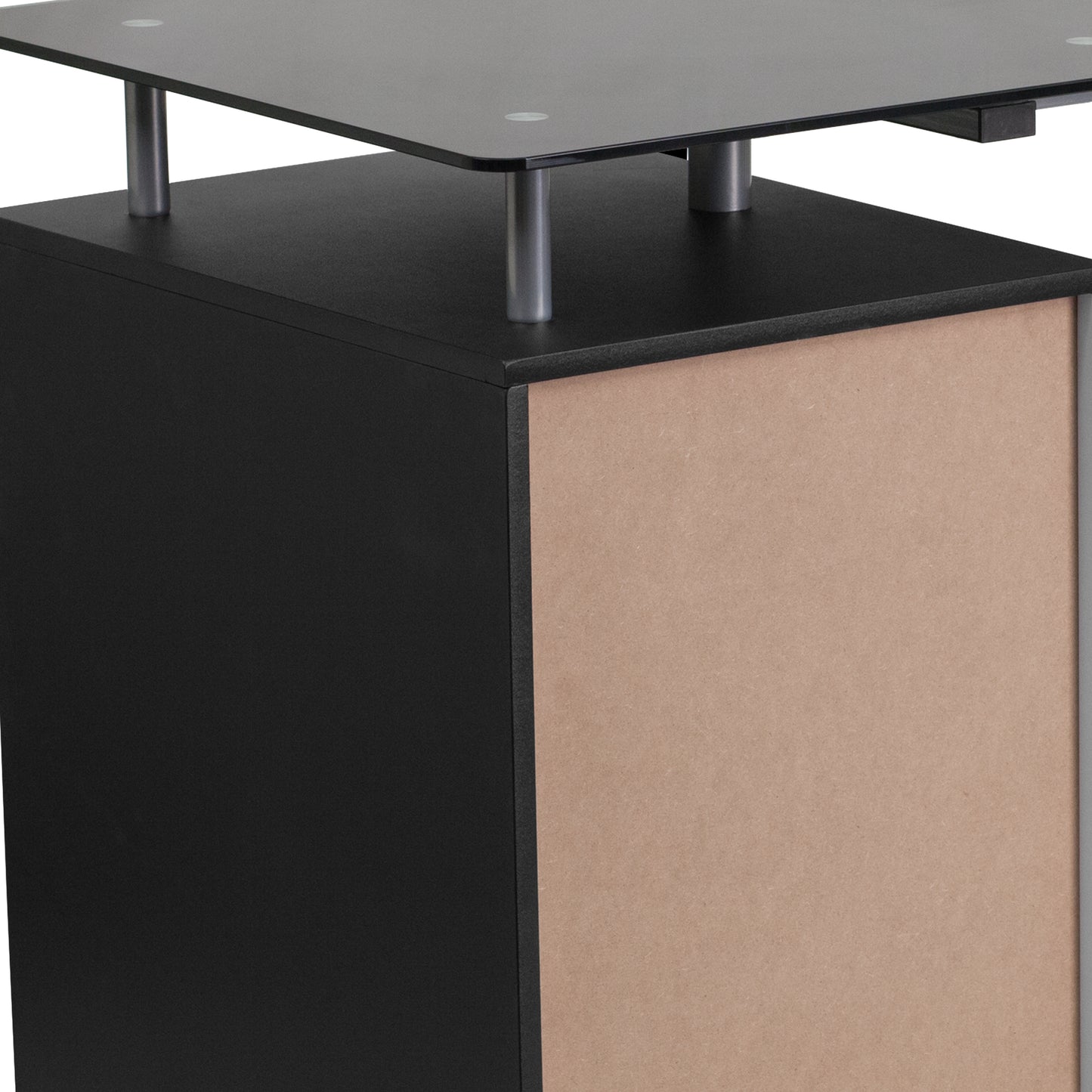 Singleton Black Glass Computer Desk with Three Drawer Pedestal Black