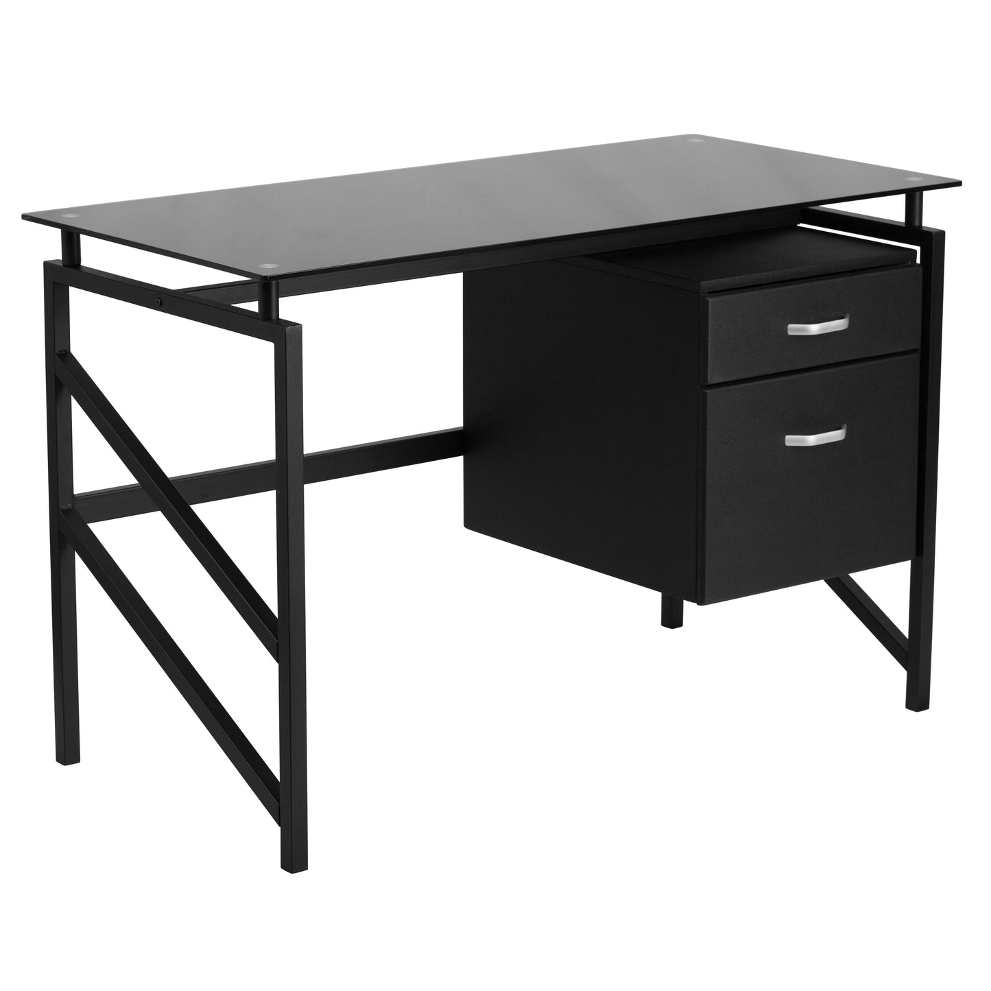 Singleton Glass Desk with Two Drawer Pedestal Black