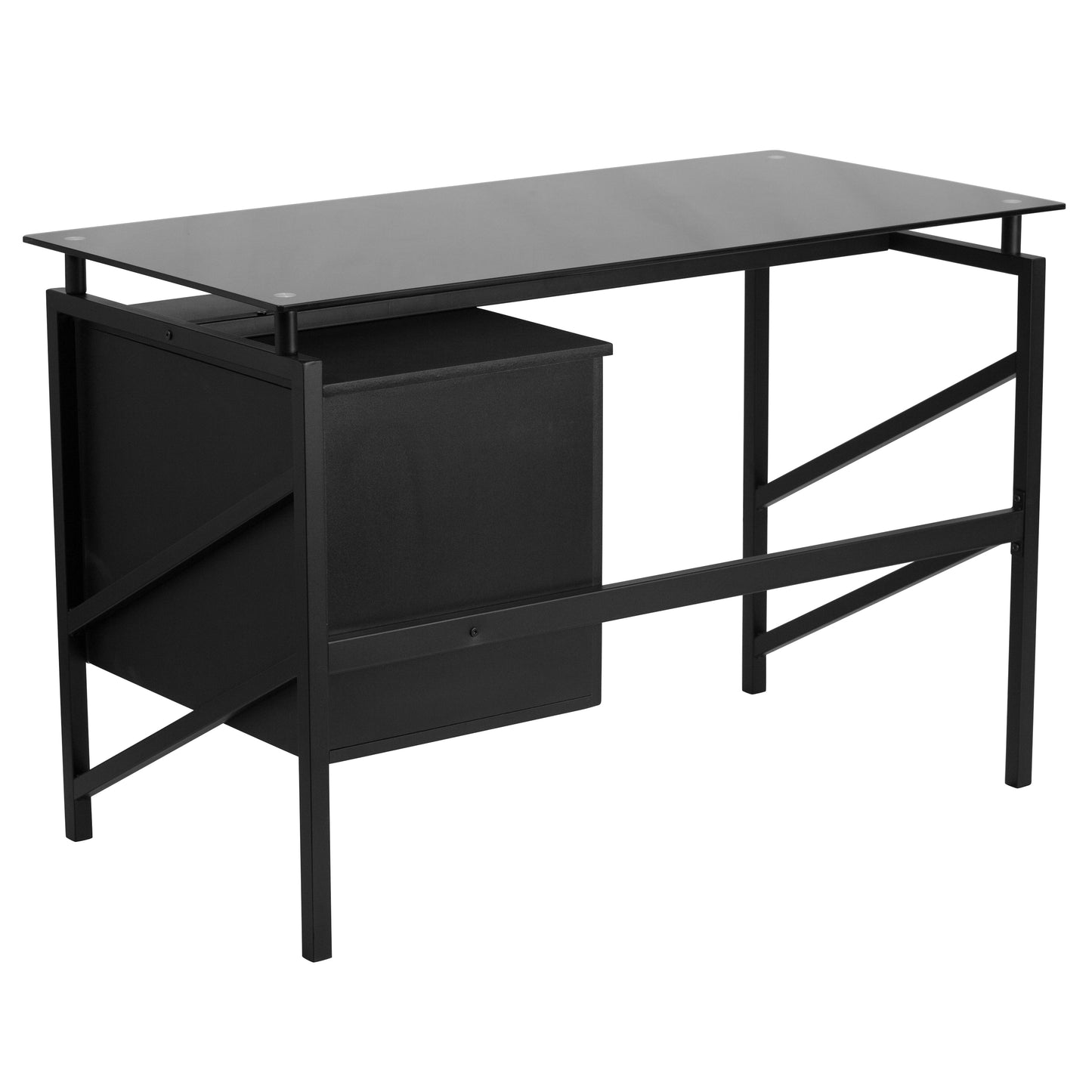 Singleton Glass Desk with Two Drawer Pedestal Black
