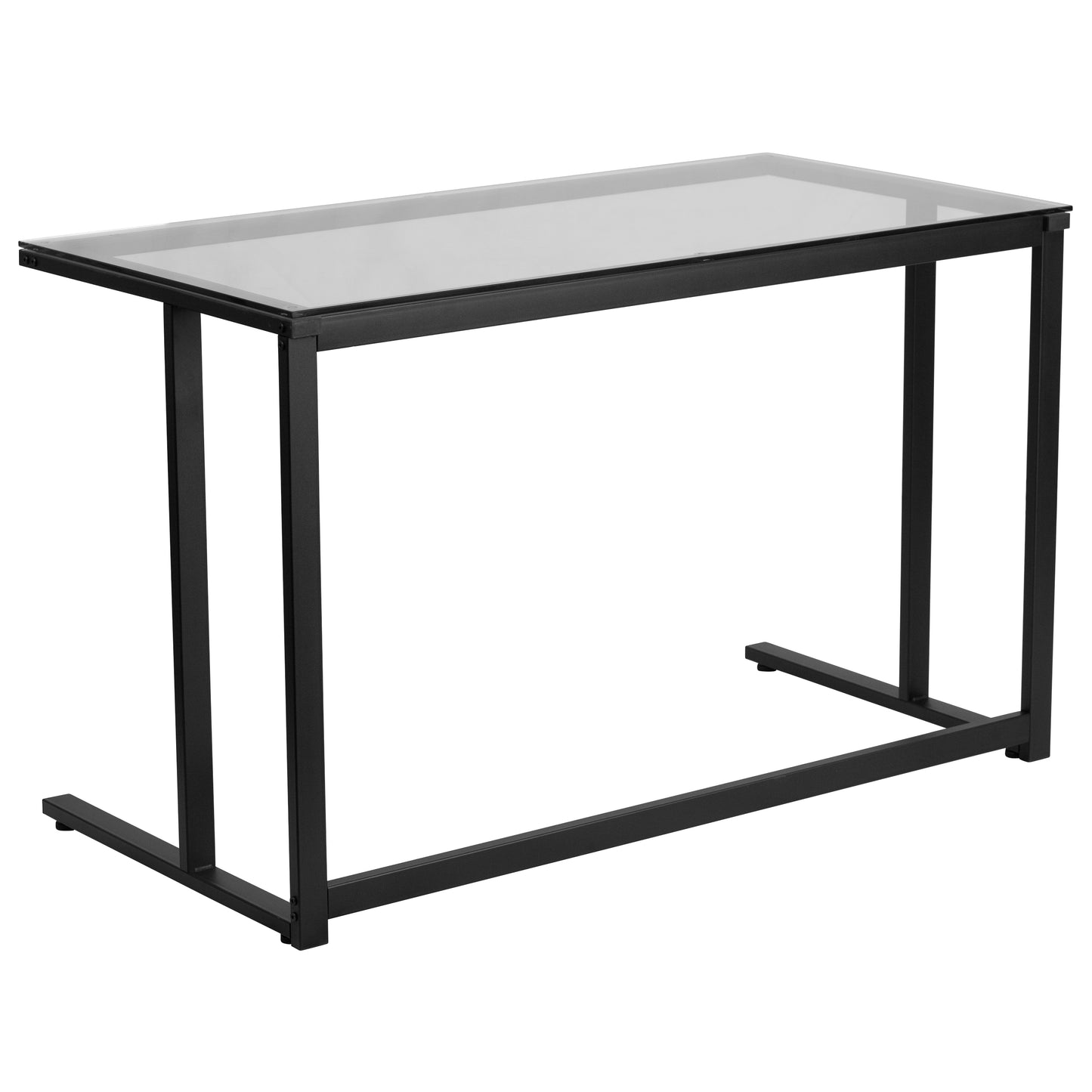Singleton Glass Desk with Black Pedestal Metal Frame Clear Top/Black Frame