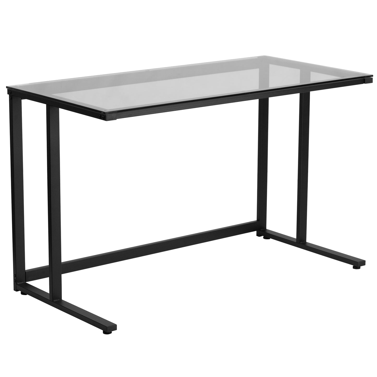 Singleton Glass Desk with Black Pedestal Metal Frame Clear Top/Black Frame