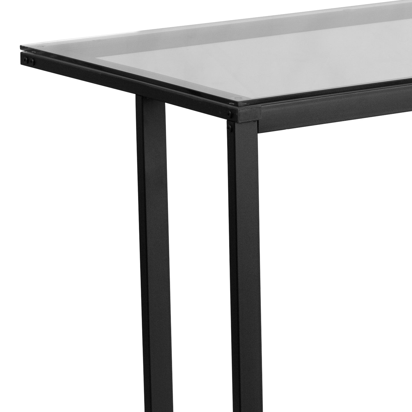 Singleton Glass Desk with Black Pedestal Metal Frame Clear Top/Black Frame