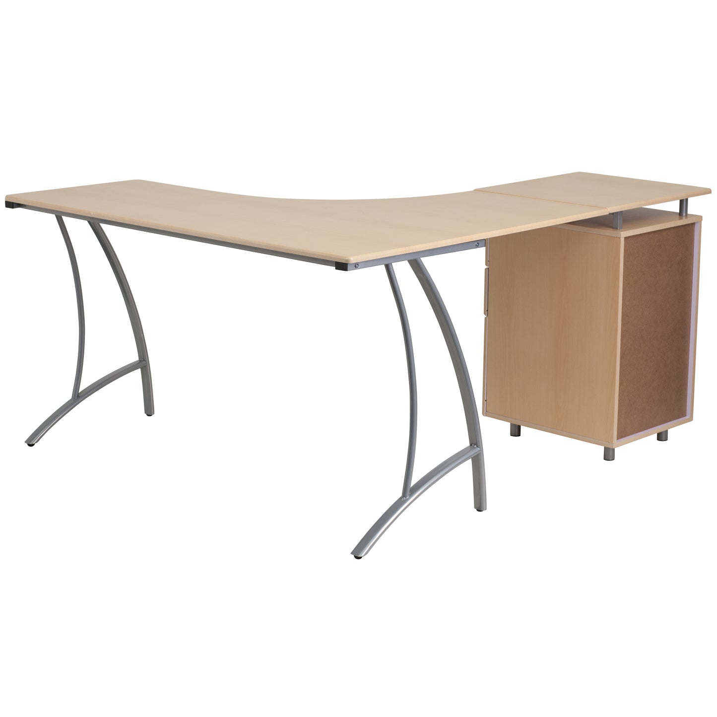 Beech Laminate L-Shape Desk with Three Drawer Pedestal Beech