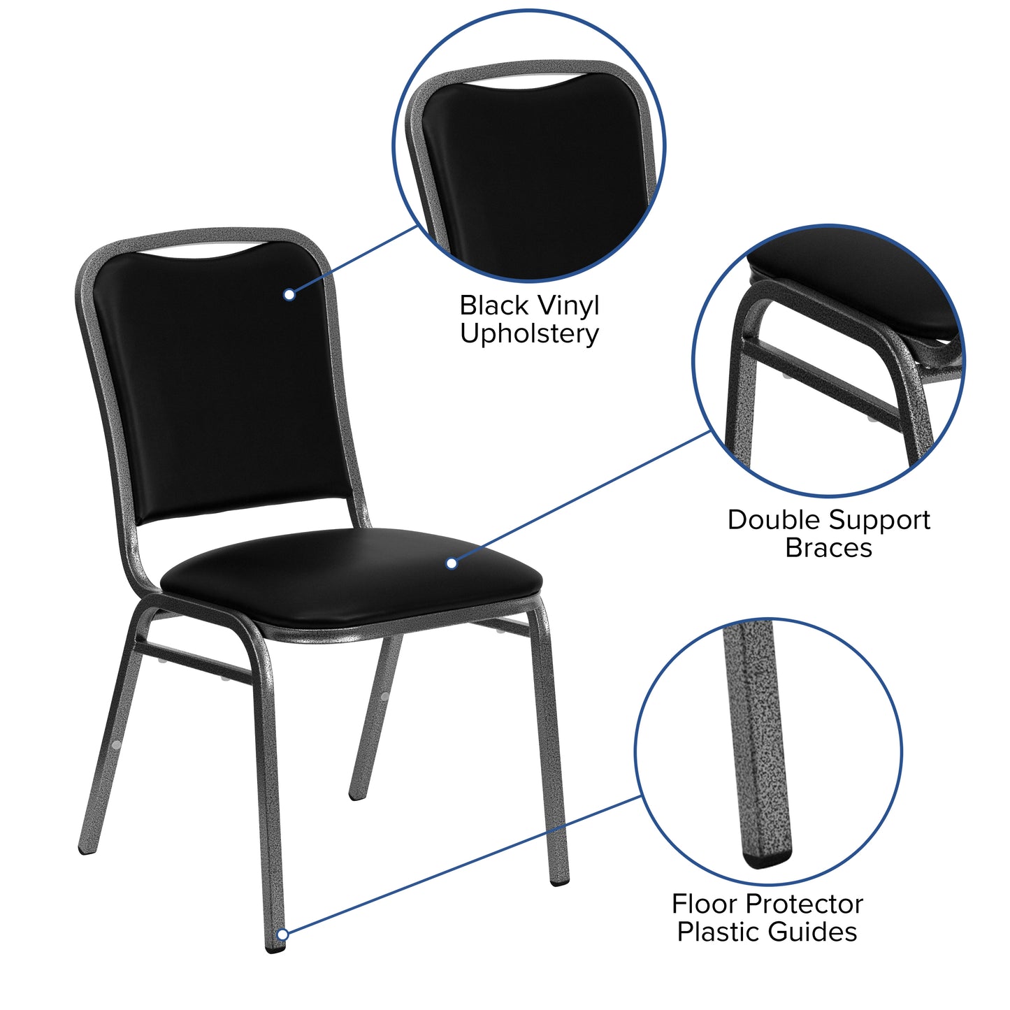 HERCULES Series Stacking Banquet Chair in Black Vinyl - Silver Vein Frame Black Vinyl/Silver Vein Frame NG-108-SV-BK-VYL-GG