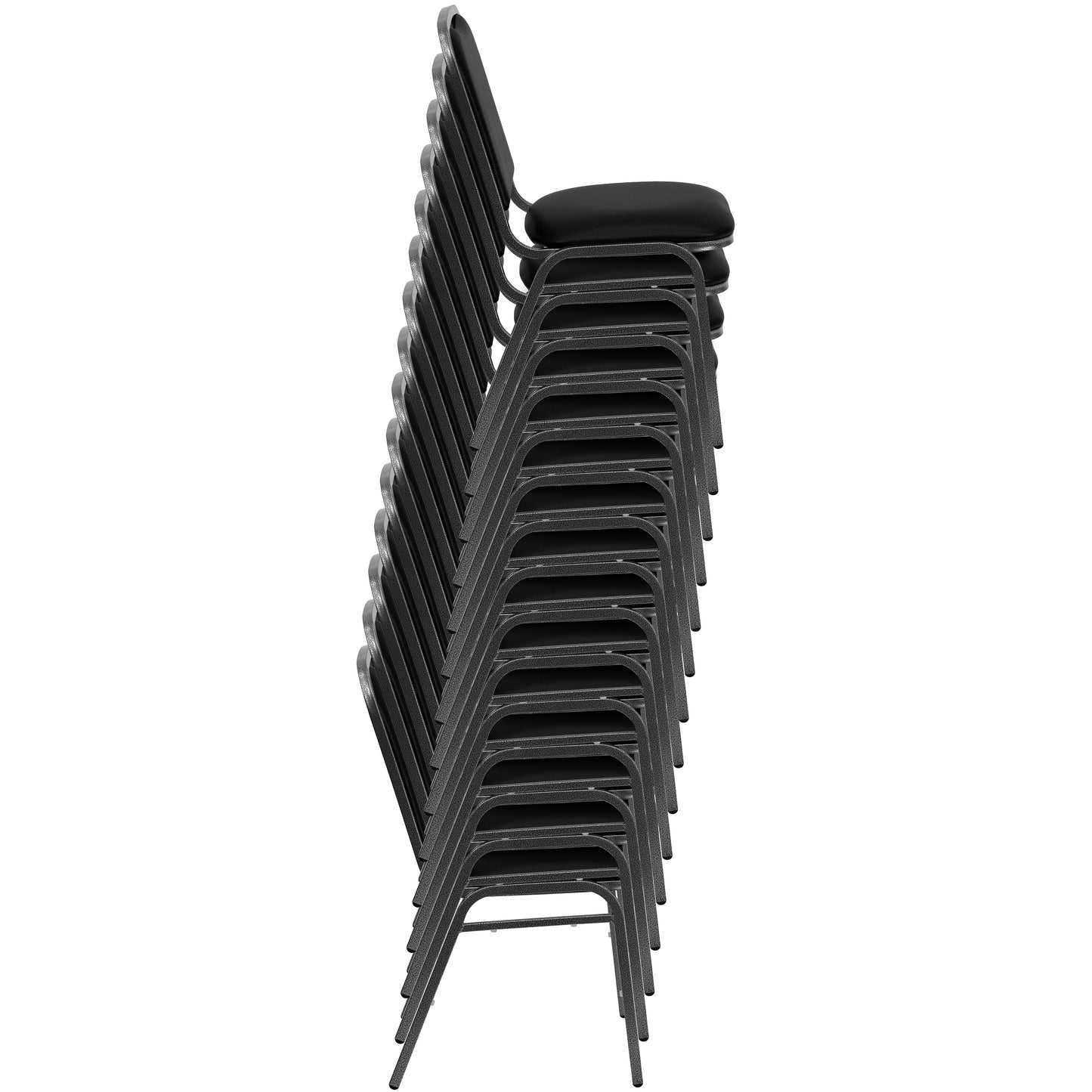 HERCULES Series Stacking Banquet Chair in Black Vinyl - Silver Vein Frame Black Vinyl/Silver Vein Frame NG-108-SV-BK-VYL-GG