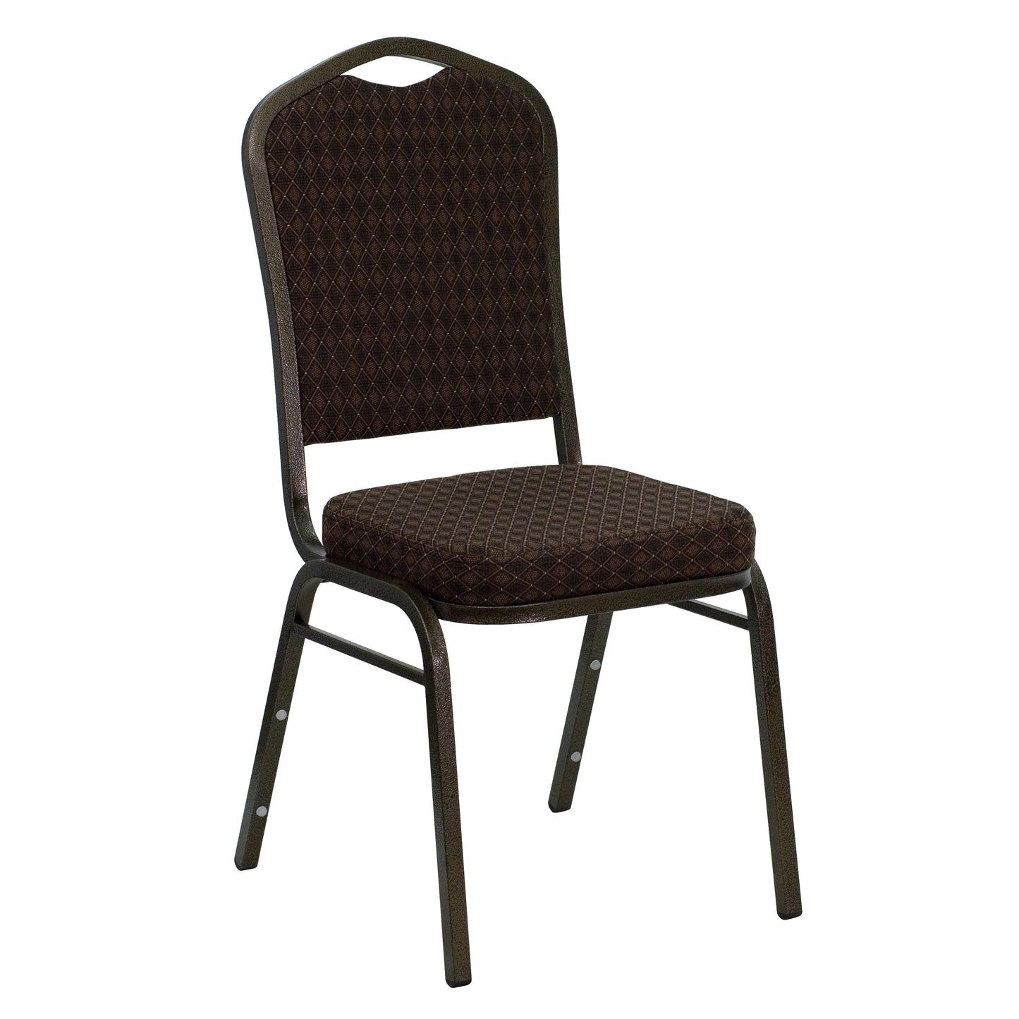 HERCULES Series Crown Back Stacking Banquet Chair in Brown Patterned Fabric - Gold Vein Frame Brown Patterned Fabric/Gold Vein Frame