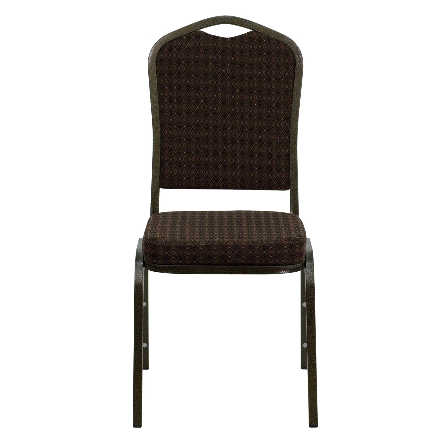 HERCULES Series Crown Back Stacking Banquet Chair in Brown Patterned Fabric - Gold Vein Frame Brown Patterned Fabric/Gold Vein Frame