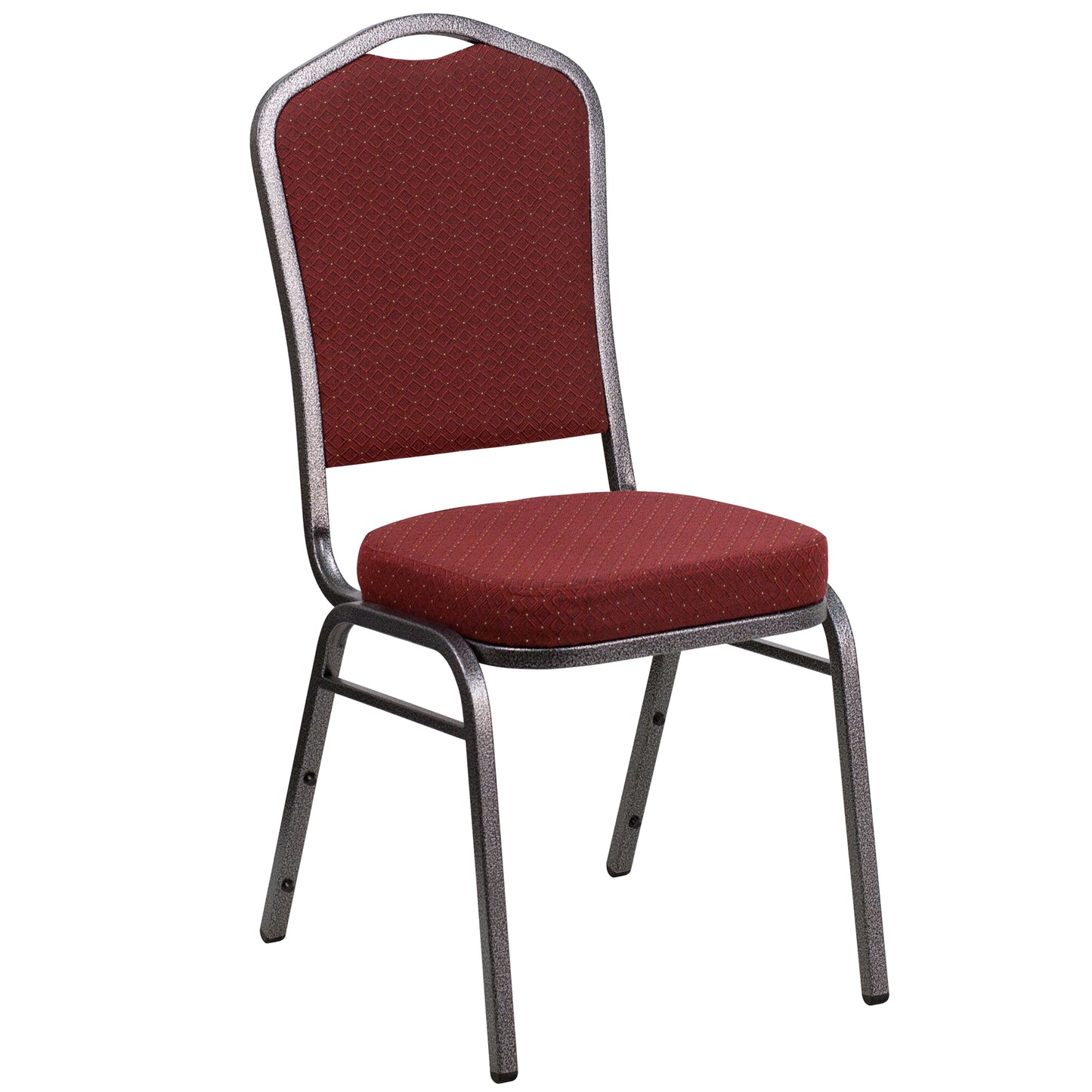 HERCULES Series Crown Back Stacking Banquet Chair in Burgundy Patterned Fabric - Silver Vein Frame Burgundy Patterned Fabric/Silver Vein Frame