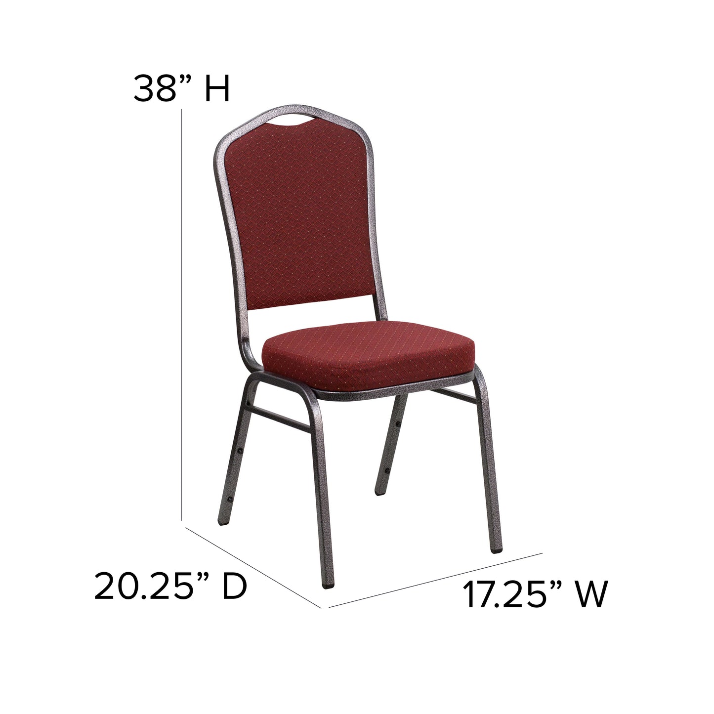 HERCULES Series Crown Back Stacking Banquet Chair in Burgundy Patterned Fabric - Silver Vein Frame Burgundy Patterned Fabric/Silver Vein Frame