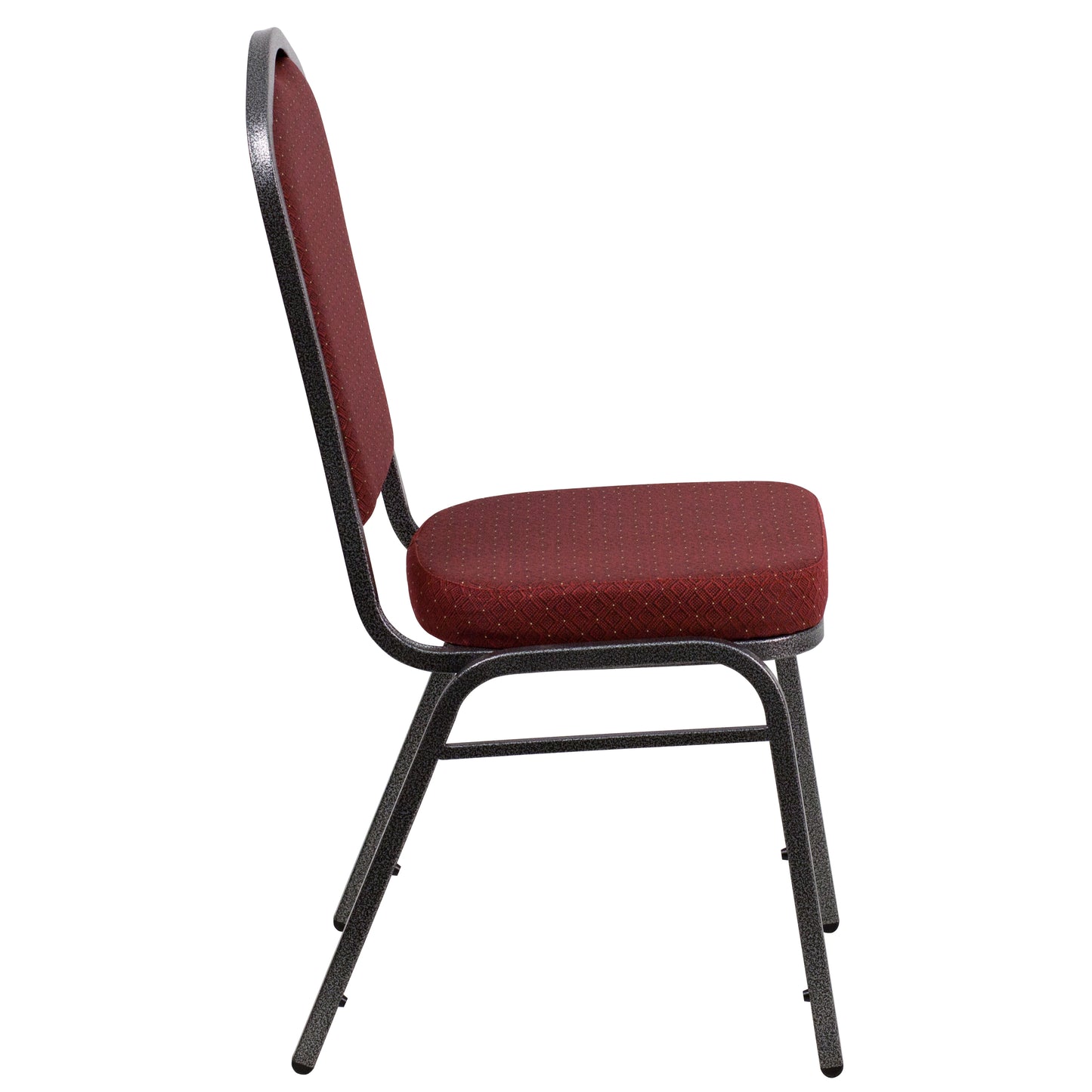 HERCULES Series Crown Back Stacking Banquet Chair in Burgundy Patterned Fabric - Silver Vein Frame Burgundy Patterned Fabric/Silver Vein Frame