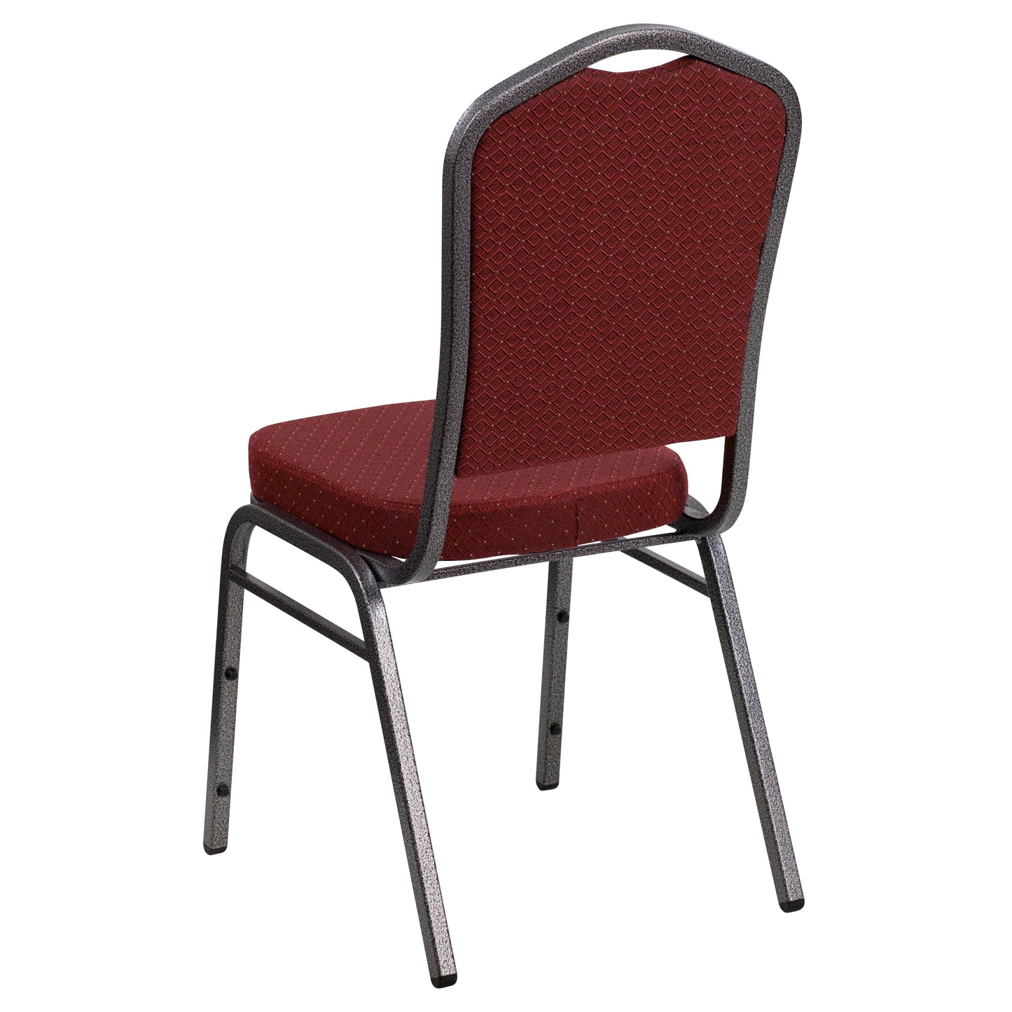 HERCULES Series Crown Back Stacking Banquet Chair in Burgundy Patterned Fabric - Silver Vein Frame Burgundy Patterned Fabric/Silver Vein Frame