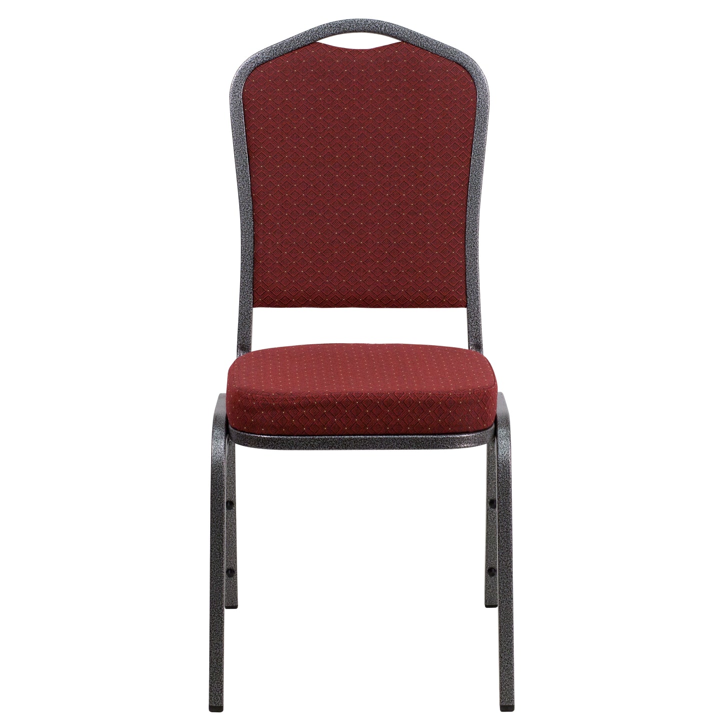 HERCULES Series Crown Back Stacking Banquet Chair in Burgundy Patterned Fabric - Silver Vein Frame Burgundy Patterned Fabric/Silver Vein Frame
