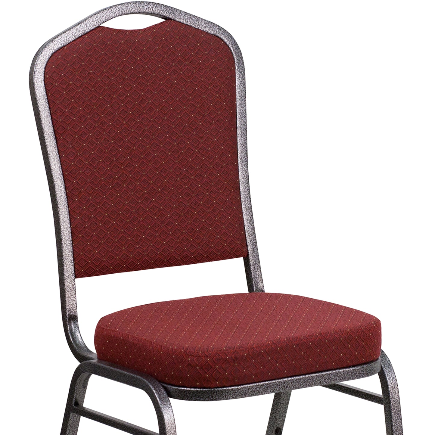 HERCULES Series Crown Back Stacking Banquet Chair in Burgundy Patterned Fabric - Silver Vein Frame Burgundy Patterned Fabric/Silver Vein Frame