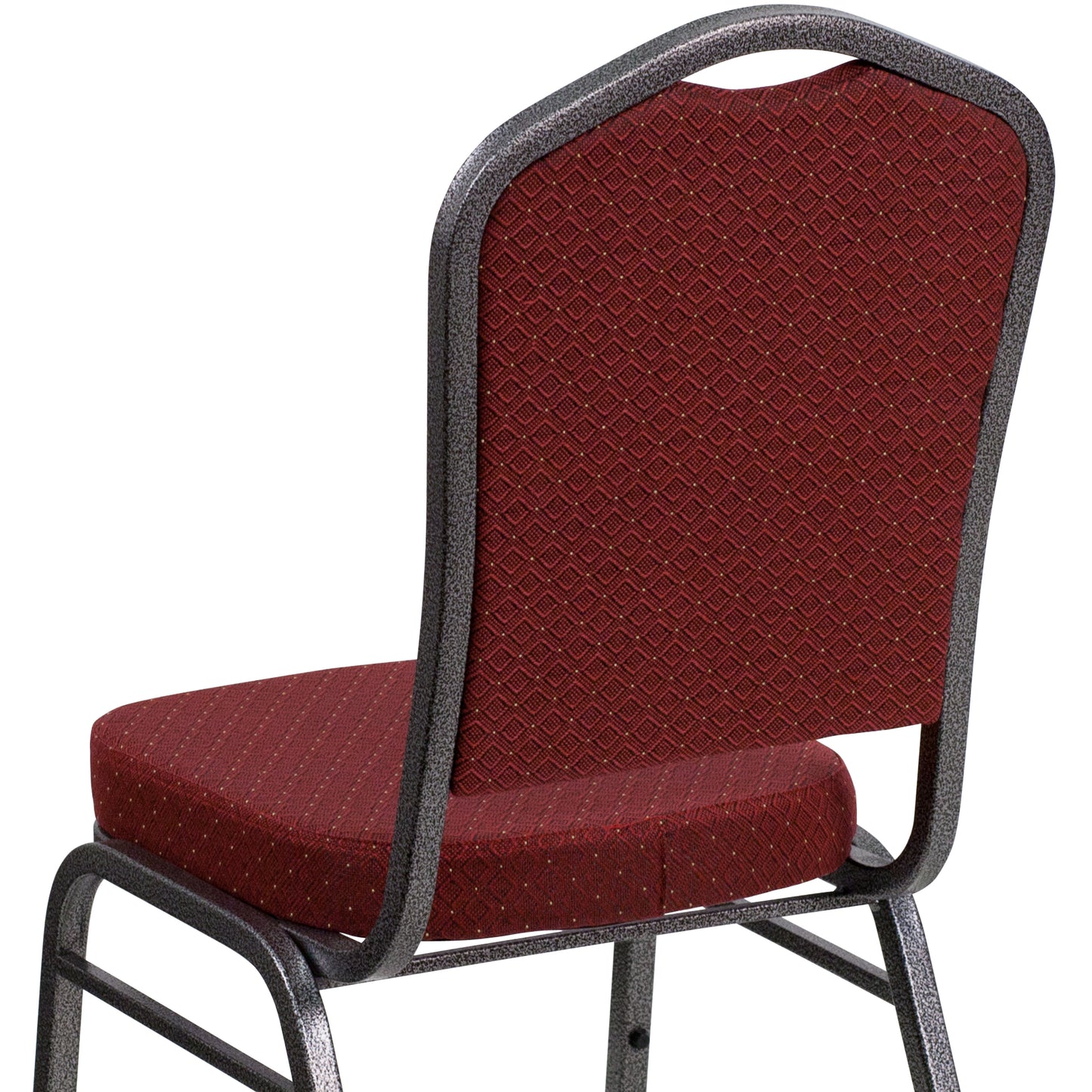 HERCULES Series Crown Back Stacking Banquet Chair in Burgundy Patterned Fabric - Silver Vein Frame Burgundy Patterned Fabric/Silver Vein Frame