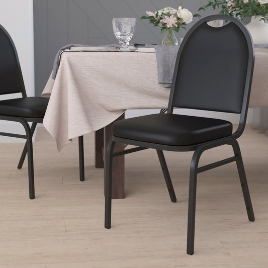 HERCULES Series Commercial Grade 500 LB. Capacity Dome Back Stacking Banquet Chair in Black Vinyl with Black Metal Frame Black Vinyl/Black Frame