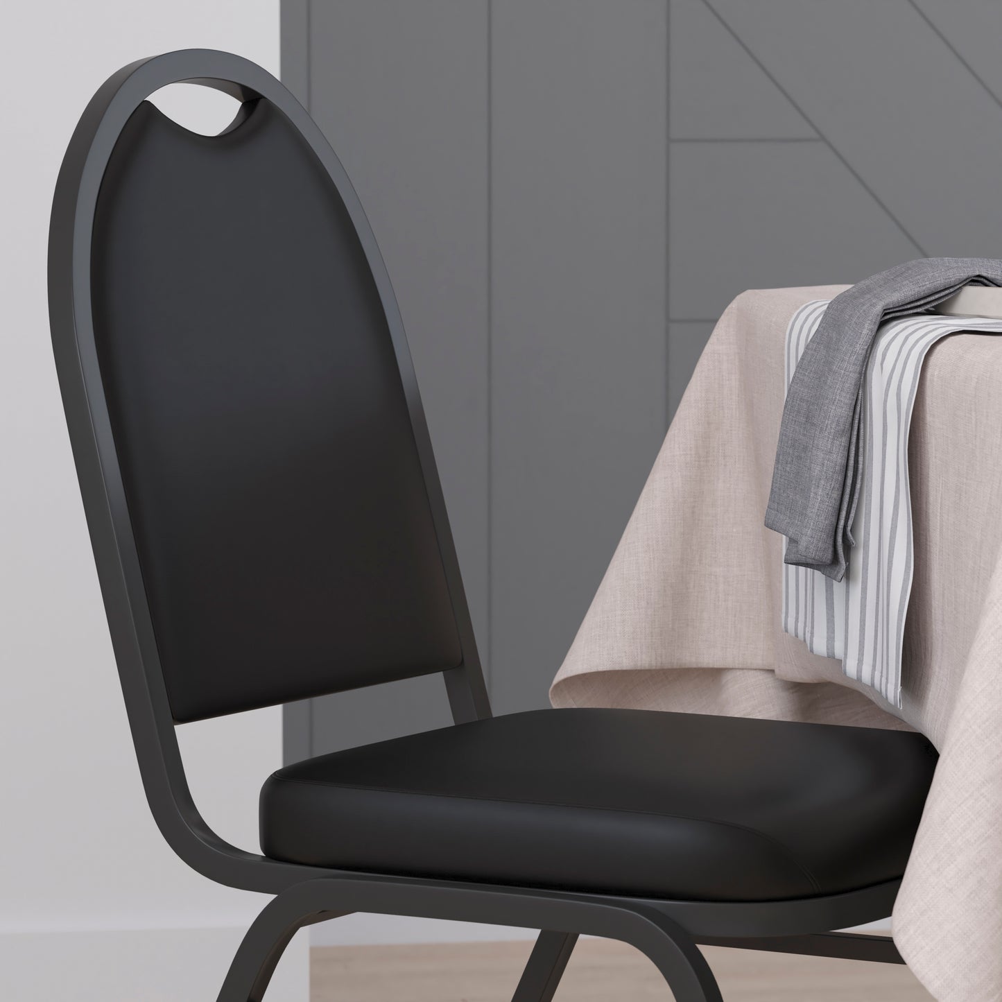 HERCULES Series Commercial Grade 500 LB. Capacity Dome Back Stacking Banquet Chair in Black Vinyl with Black Metal Frame Black Vinyl/Black Frame