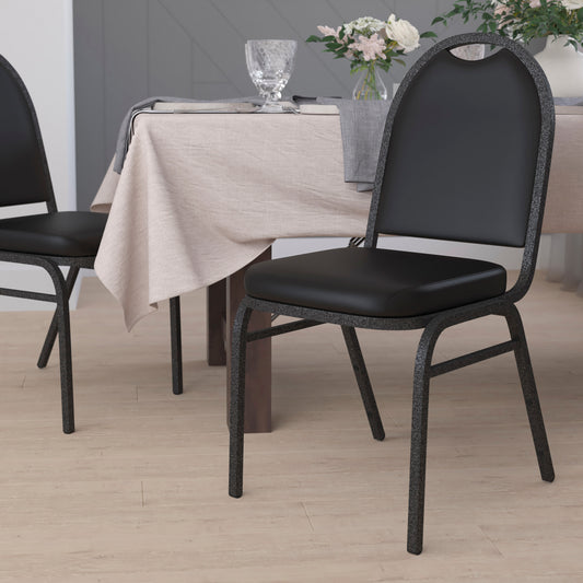 HERCULES Series Commercial Grade 500 LB. Capacity Dome Back Stacking Banquet Chair in Black Vinyl with Silver Vein Metal Frame Black Vinyl/Silver Vein Frame