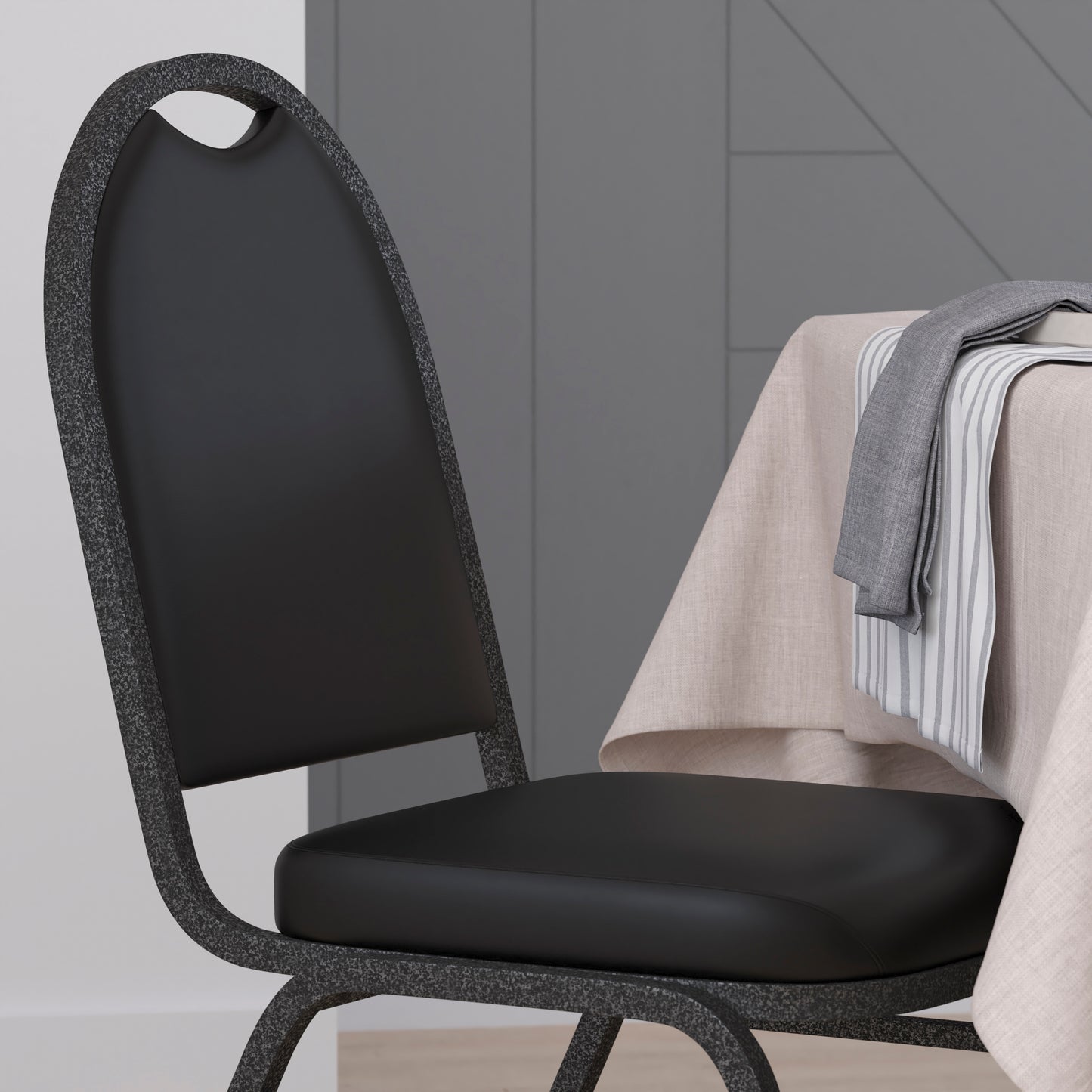 HERCULES Series Commercial Grade 500 LB. Capacity Dome Back Stacking Banquet Chair in Black Vinyl with Silver Vein Metal Frame Black Vinyl/Silver Vein Frame