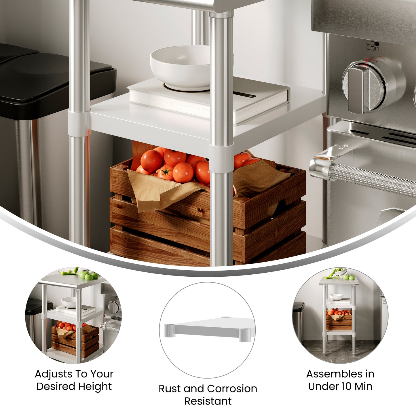 Woodford Galvanized Under Shelf for Prep and Work Tables - Adjustable Lower Shelf for 24" x 18" Stainless Steel Tables Stainless Steel