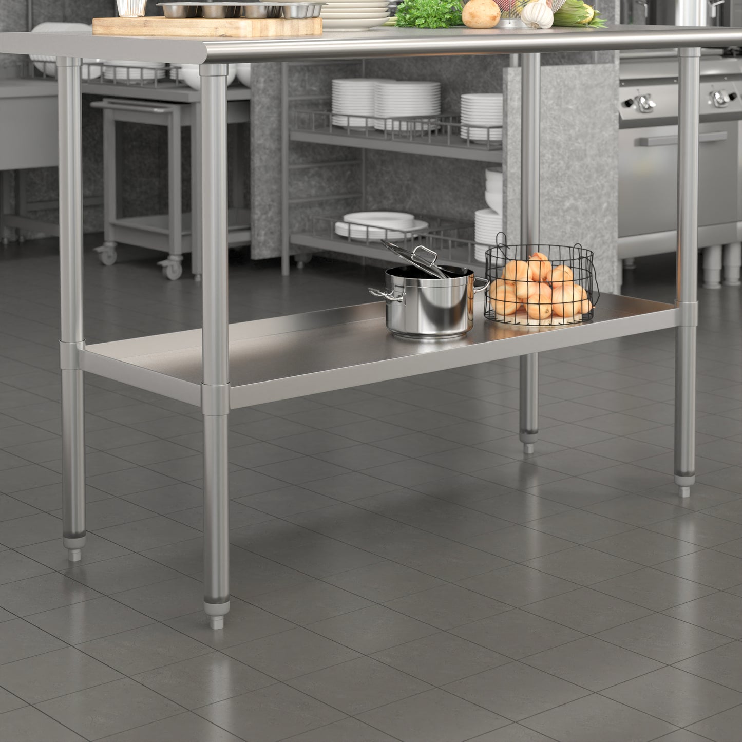 Woodford Galvanized Under Shelf for Prep and Work Tables - Adjustable Lower Shelf for 24" x 48" Stainless Steel Tables Stainless Steel