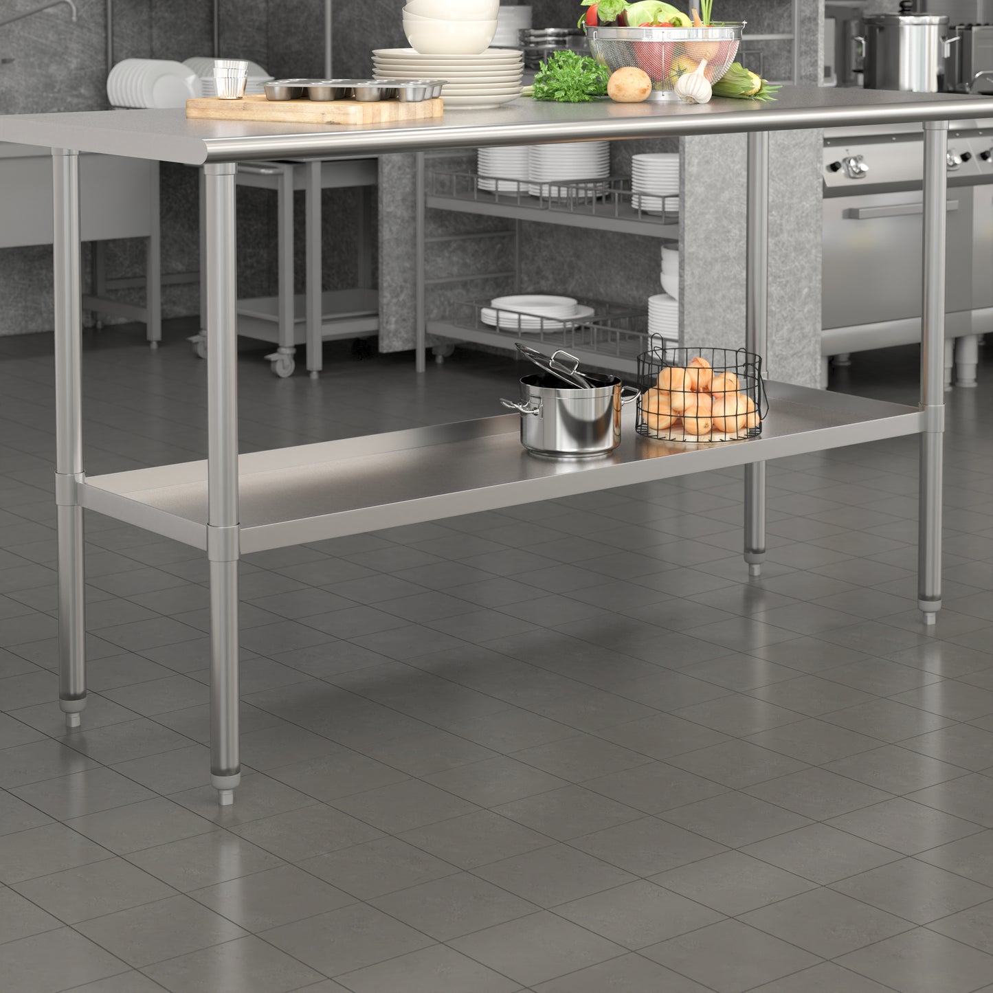 Woodford Galvanized Under Shelf for Prep and Work Tables - Adjustable Lower Shelf for 24" x 60" Stainless Steel Tables Stainless Steel