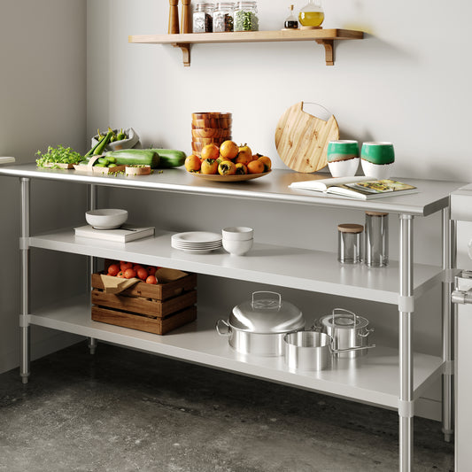 Woodford Galvanized Under Shelf for Prep and Work Tables - Adjustable Lower Shelf for 24" x 72" Stainless Steel Tables Stainless Steel NH-GU-2472-GG