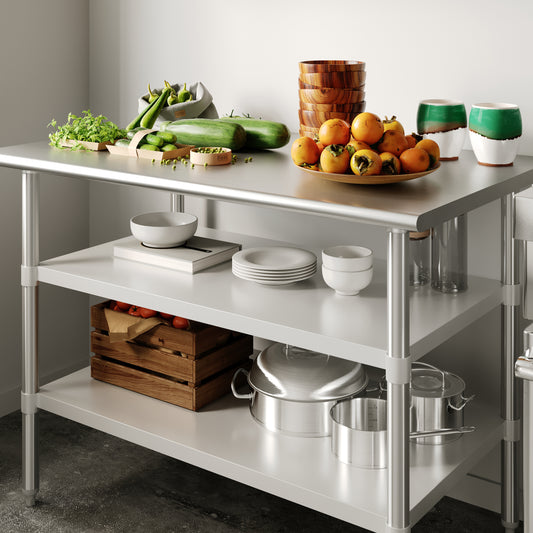 Woodford Galvanized Under Shelf for Prep and Work Tables - Adjustable Lower Shelf for 30" x 48" Stainless Steel Tables Stainless Steel NH-GU-3048-GG