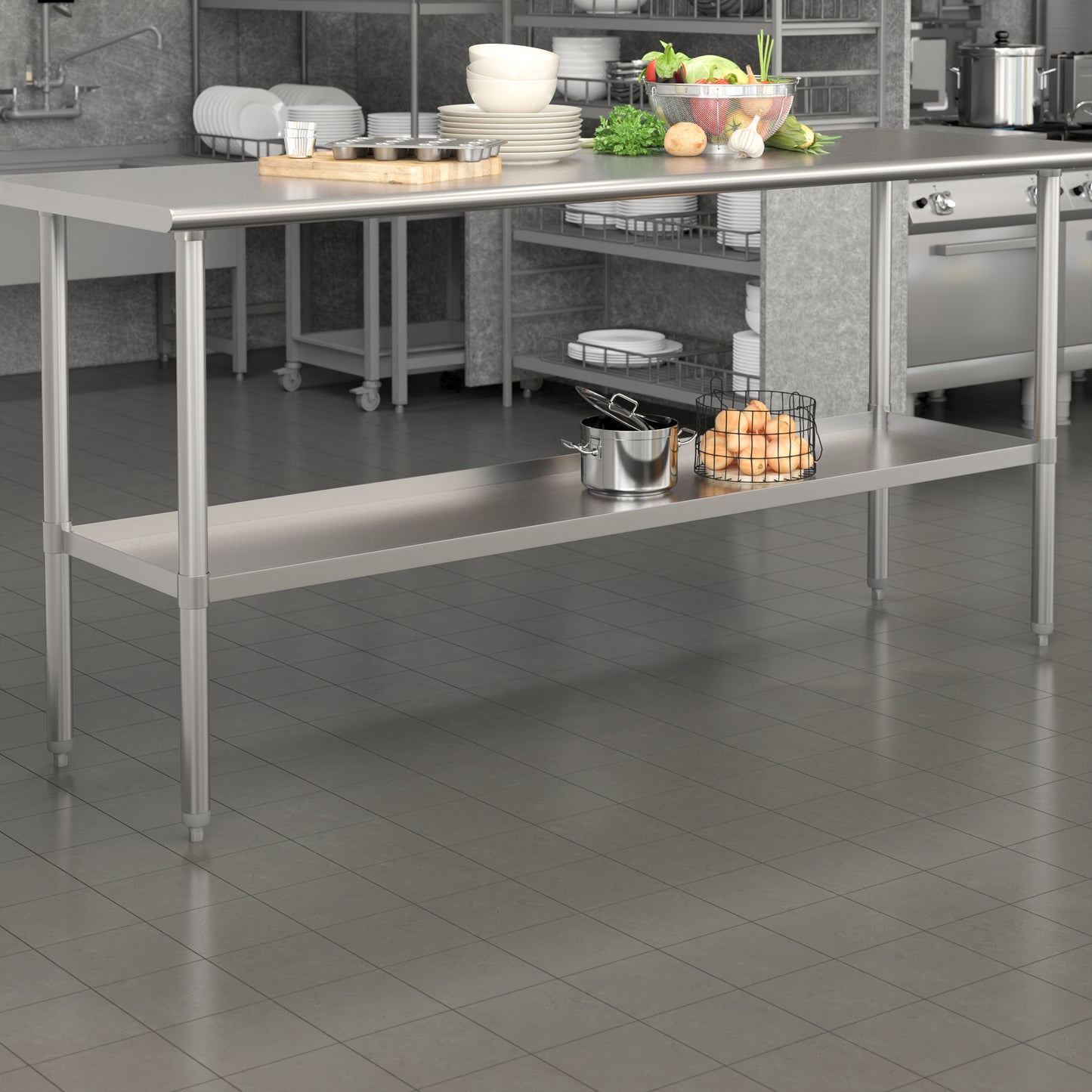 Woodford Galvanized Under Shelf for Prep and Work Tables - Adjustable Lower Shelf for 30" x 72" Stainless Steel Tables Stainless Steel