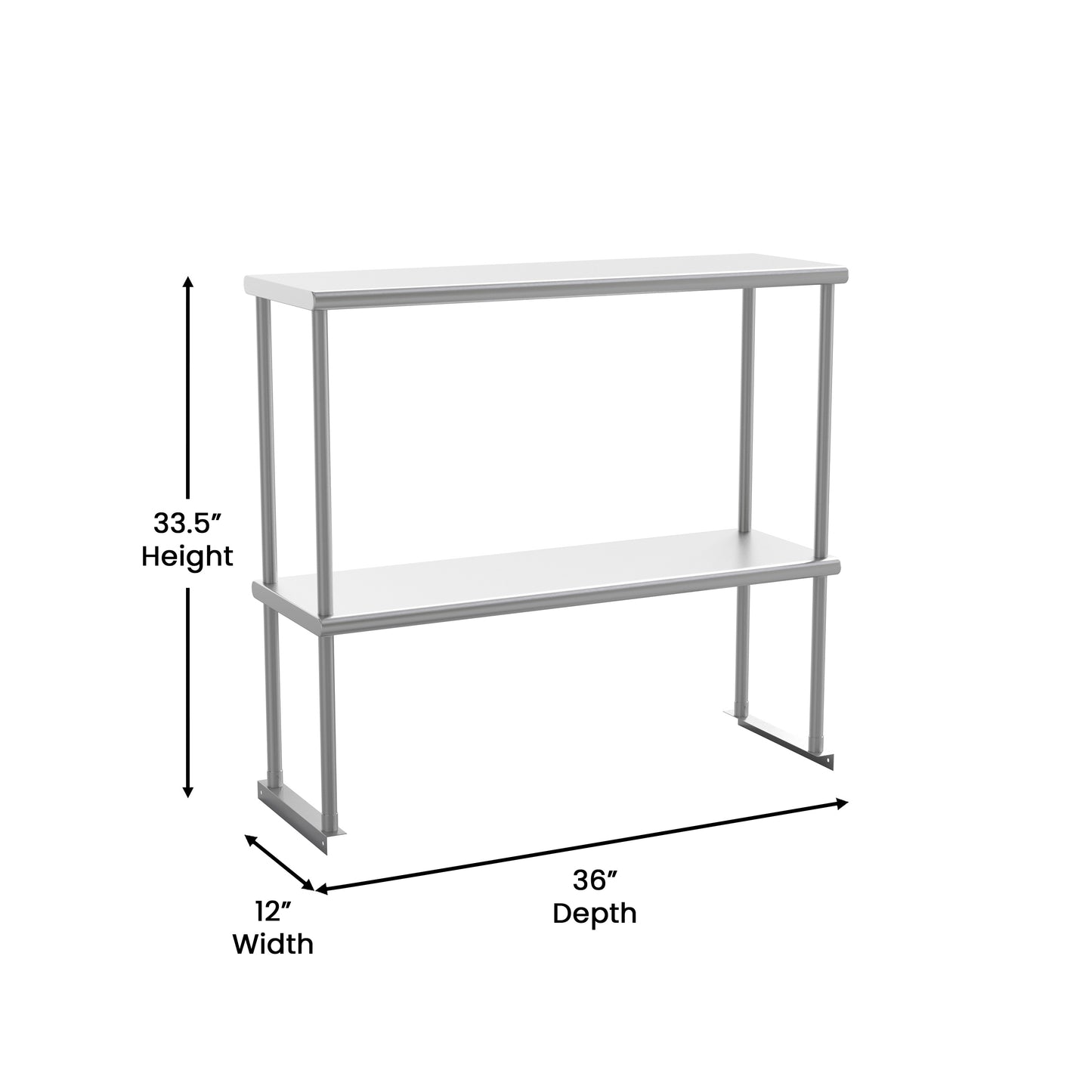 Reese Commercial Grade 430 Stainless Steel 18 Gauge NSF Certified 36" x 12" Metal Kitchen Double Overshelf Stainless Steel