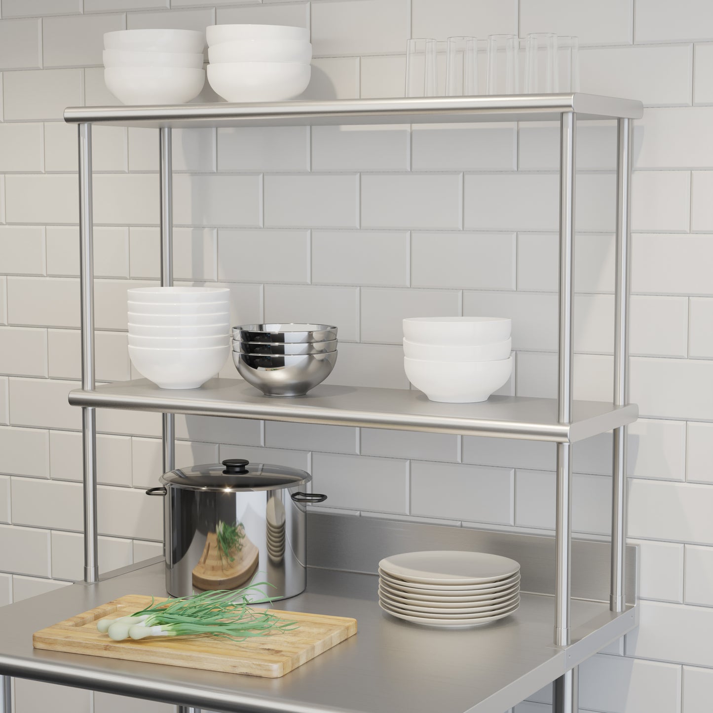 Reese Commercial Grade 430 Stainless Steel 18 Gauge NSF Certified 36" x 12" Metal Kitchen Double Overshelf Stainless Steel