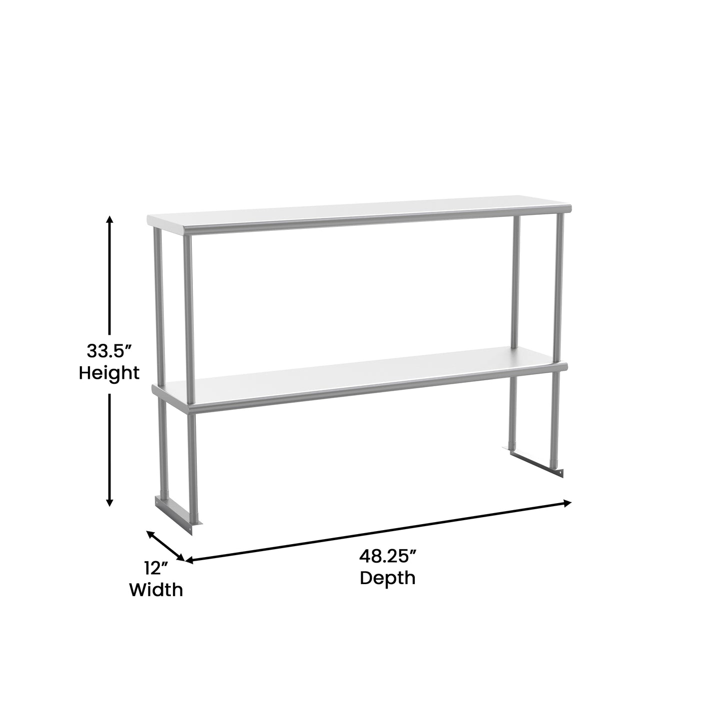 Reese Commercial Grade 430 Stainless Steel 18 Gauge NSF Certified 48" x 12" Metal Kitchen Double Overshelf Stainless Steel