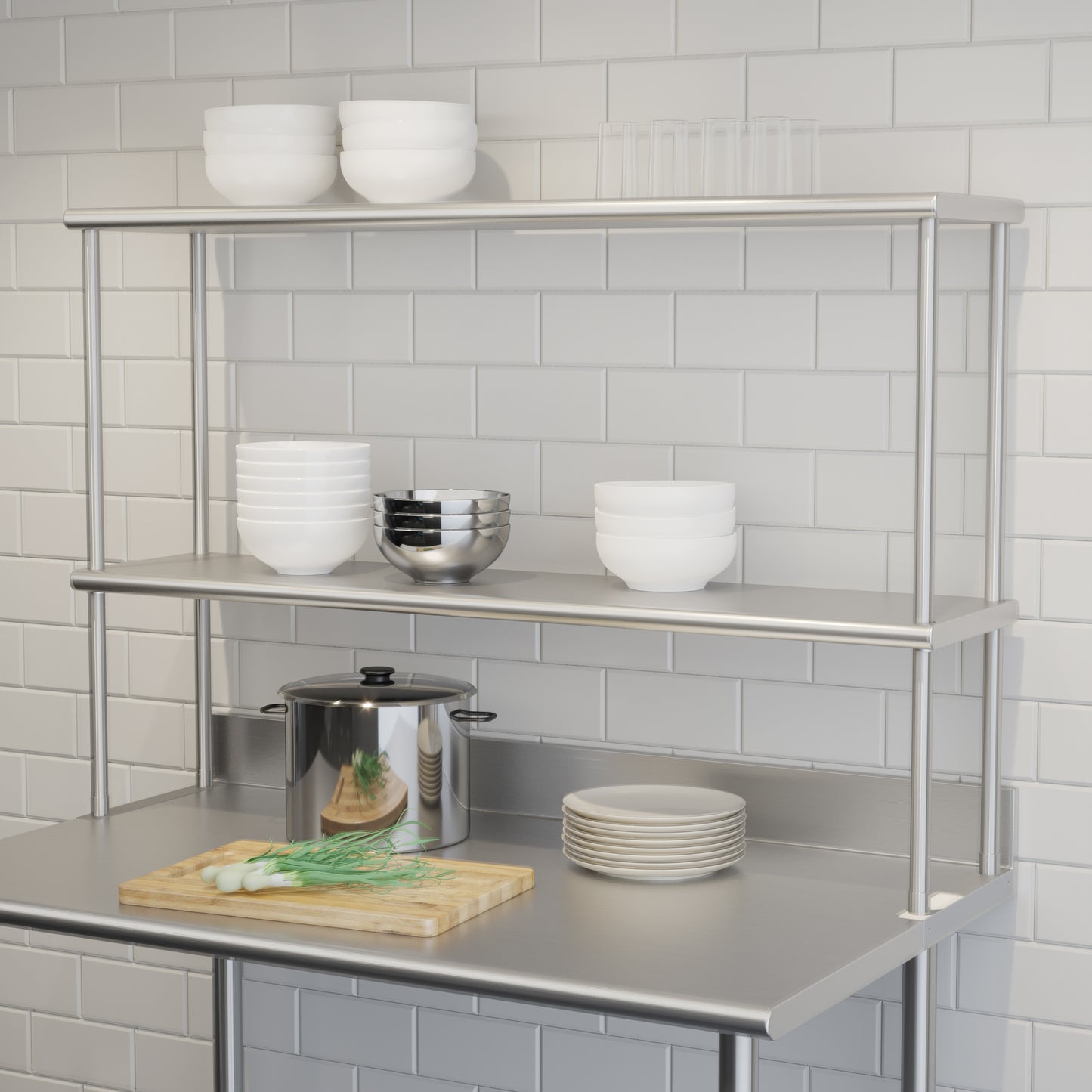 Reese Commercial Grade 430 Stainless Steel 18 Gauge NSF Certified 48" x 12" Metal Kitchen Double Overshelf Stainless Steel