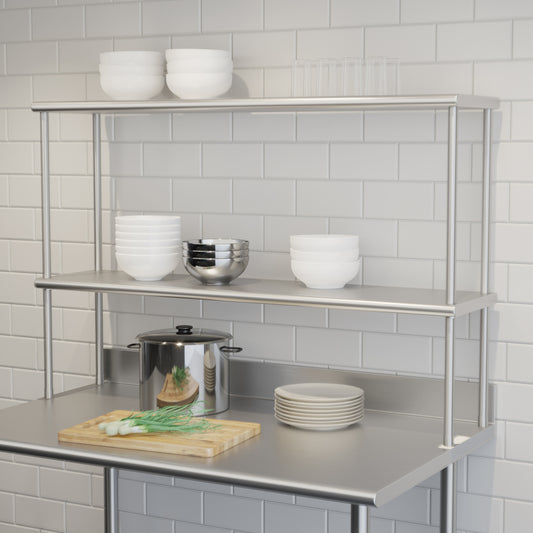 Reese Commercial Grade 430 Stainless Steel 18 Gauge NSF Certified 48" x 12" Metal Kitchen Double Overshelf Stainless Steel