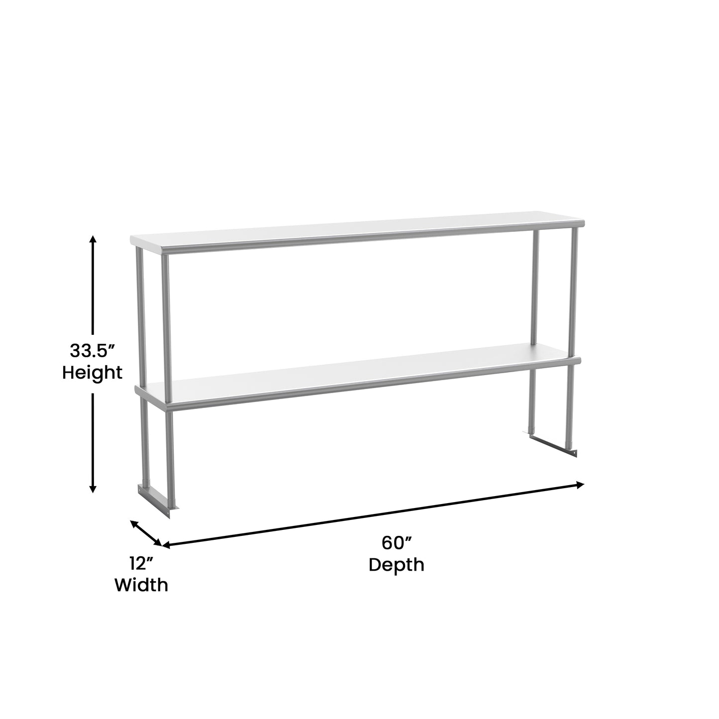 Reese Commercial Grade 430 Stainless Steel 18 Gauge NSF Certified 60" x 12" Metal Kitchen Double Overshelf Stainless Steel
