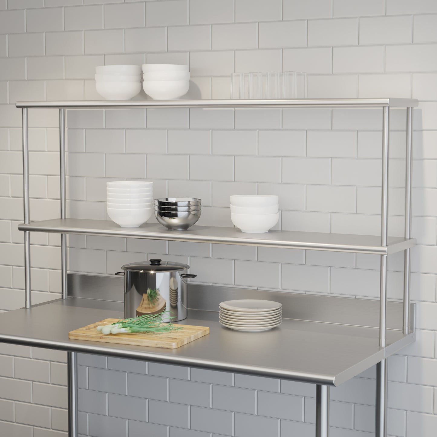 Reese Commercial Grade 430 Stainless Steel 18 Gauge NSF Certified 60" x 12" Metal Kitchen Double Overshelf Stainless Steel