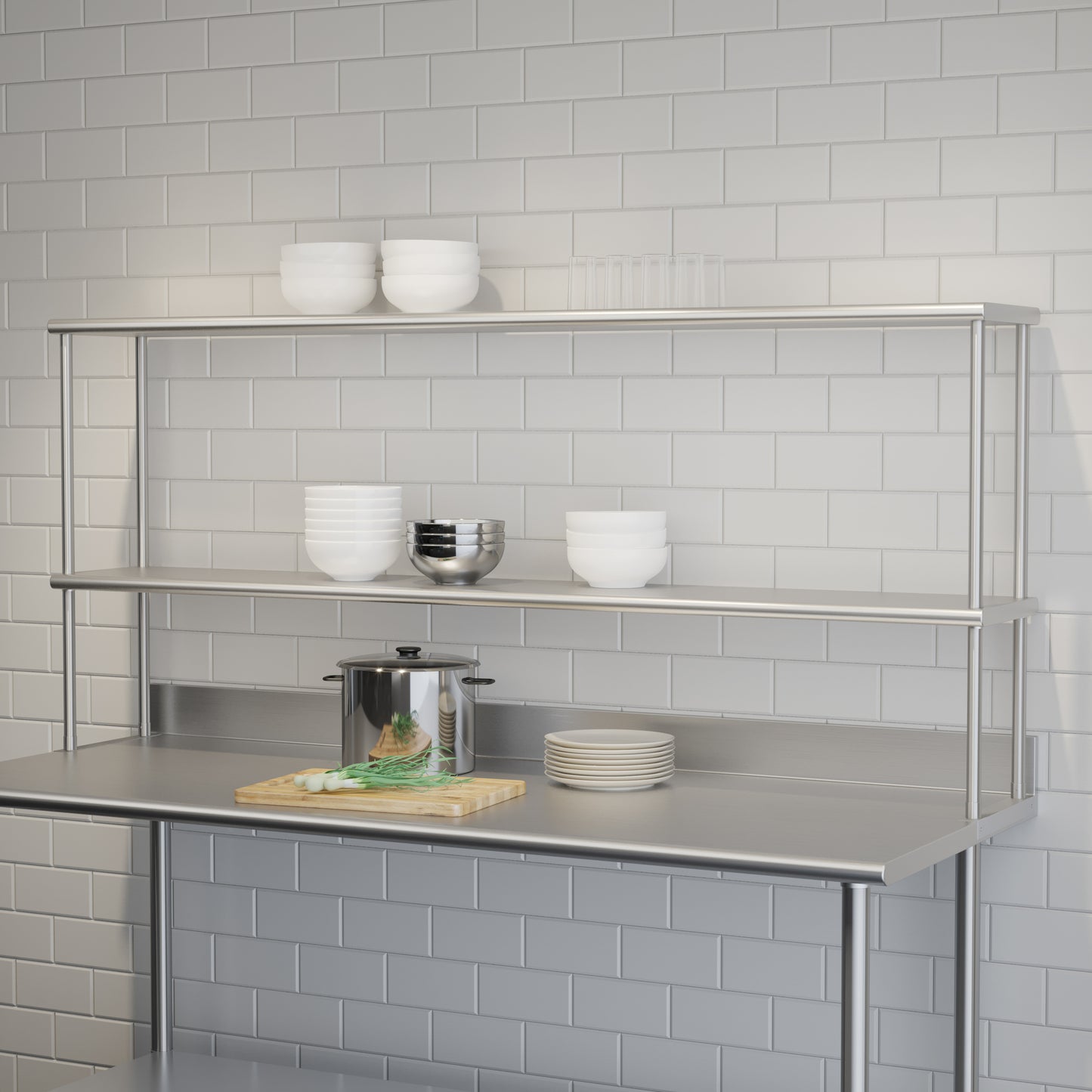 Reese Commercial Grade 430 Stainless Steel 18 Gauge NSF Certified 72" x 12" Metal Kitchen Double Overshelf Stainless Steel