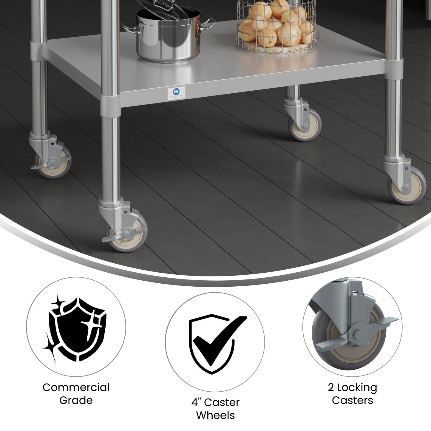 Summit Set of 4 Commercial Grade Heavy Duty Kitchen Casters with 2 Swivel Casters and 2 Locking Casters Stainless Steel
