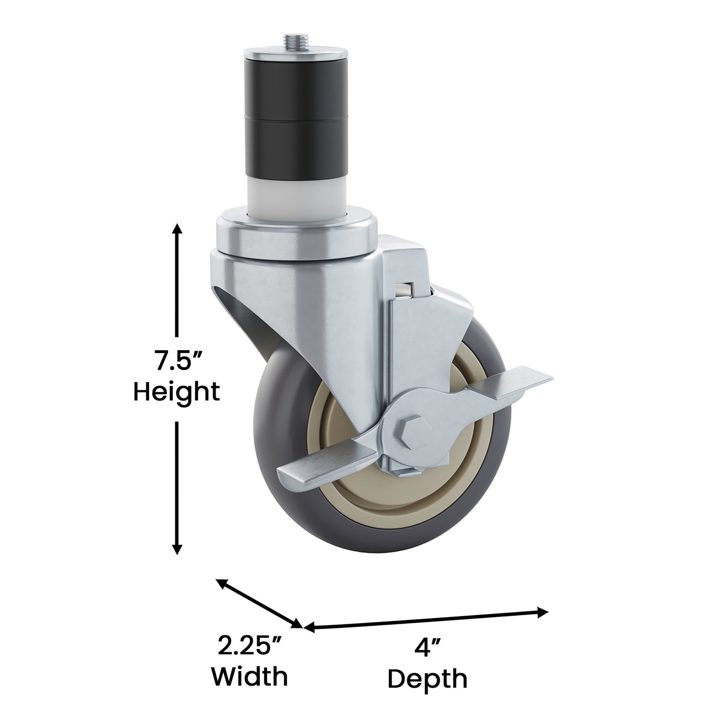 Summit Set of 4 Commercial Grade Heavy Duty Kitchen Casters with 2 Swivel Casters and 2 Locking Casters Stainless Steel