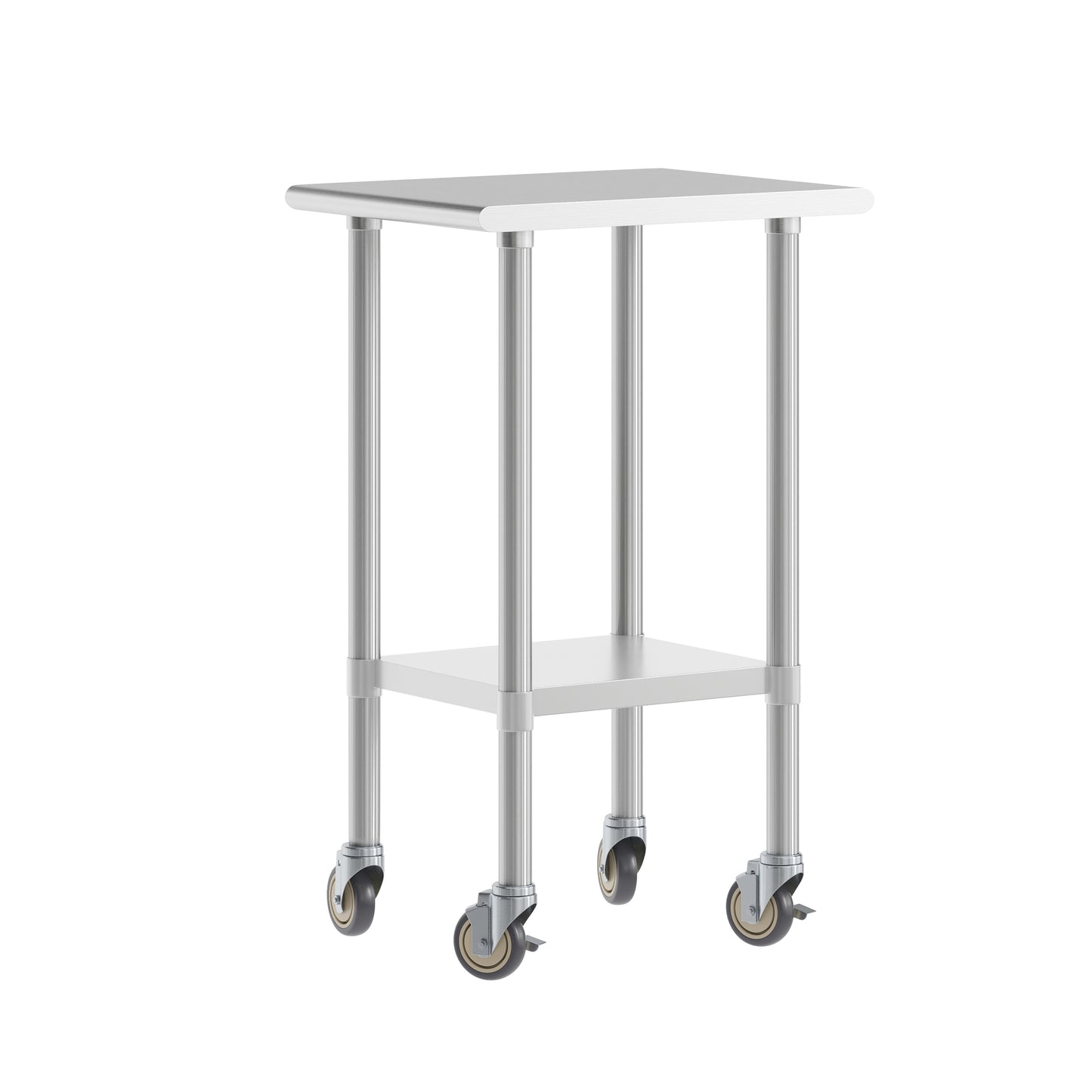 Reese 24x18 Portable Prep and Work Table with NSF Certified 18 Gauge Stainless Steel Top Shelf, Galvanized Steel Undershelf, 4 Casters with 2 Locking Stainless Steel