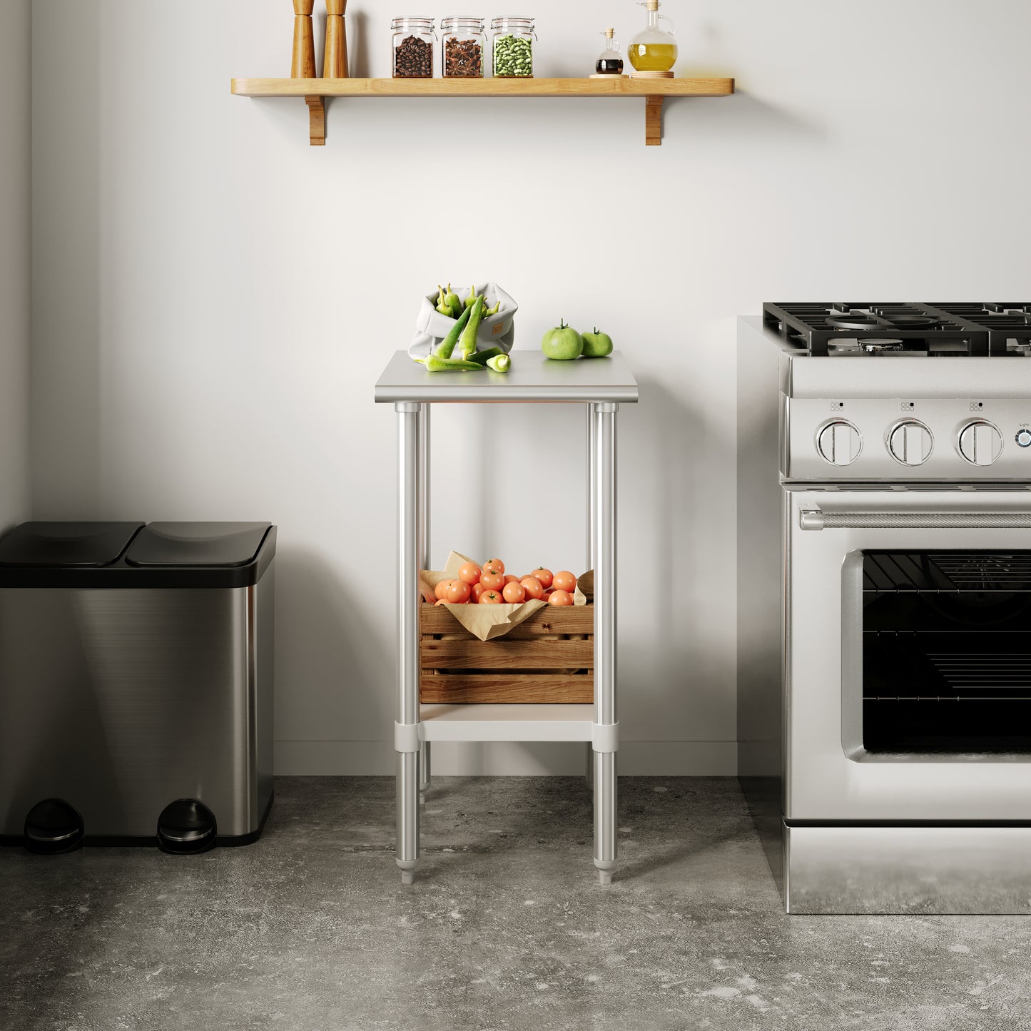 Reese 24x18 Portable Prep and Work Table with NSF Certified 18 Gauge Stainless Steel Top Shelf and Adjustable Galvanized Steel Undershelf Stainless Steel