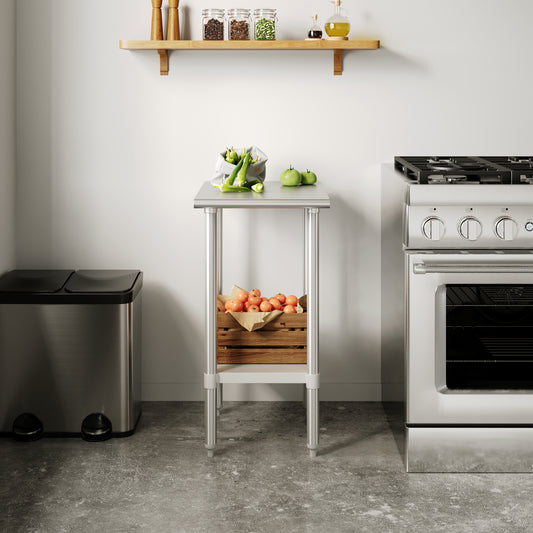 Reese 24x18 Portable Prep and Work Table with NSF Certified 18 Gauge Stainless Steel Top Shelf and Adjustable Galvanized Steel Undershelf Stainless Steel